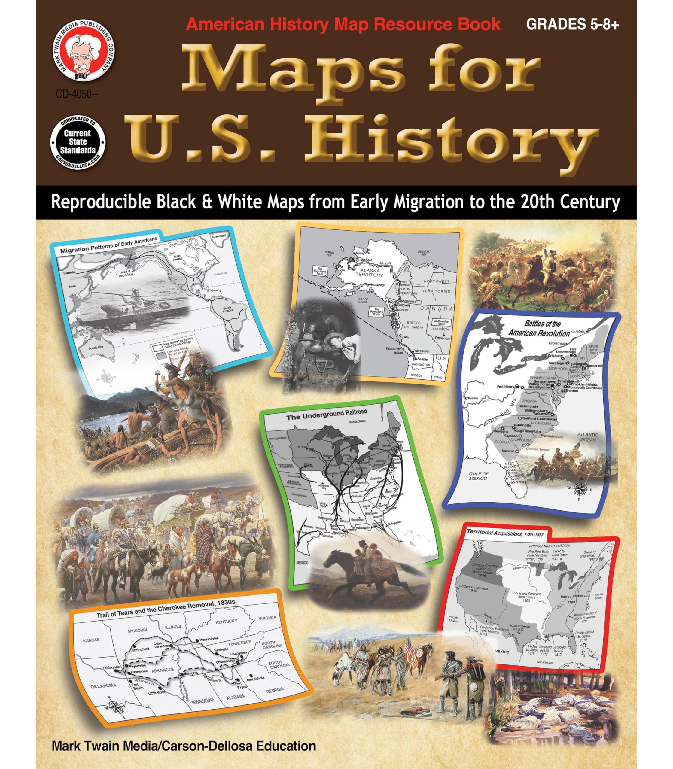 Mark Twain Maps for US History Workbook, Geography for Kids Grades 5 and Up Covering Early Migration to the 20th Century, Social Studies Classroom or Homeschool Curriculum