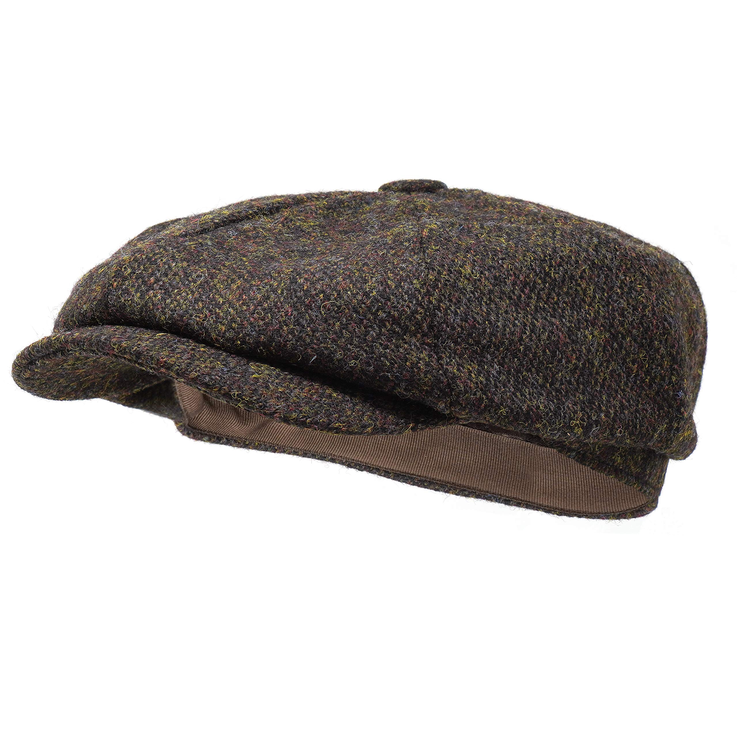 Borges & Scott Lomond Newsboy Cap - 100% Handwoven Wool - Harris Tweed - Water Resistant - Coffee Brown - 56cm