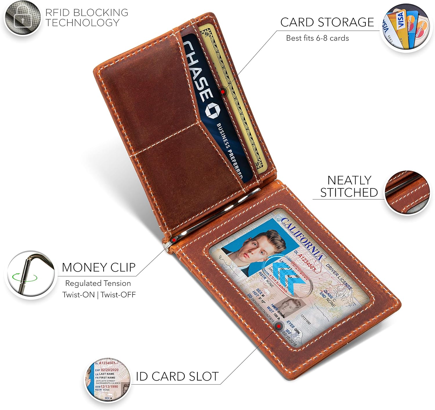 SERMAN BRANDS RFID Blocking Wallet Slim Bifold - Genuine Leather Minimalist Front Pocket Wallets for Men with Money Clip Gift - Image 5