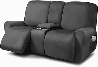 ULTICOR Reclining Love Seat with Middle Console Slipcover, 8-Piece Yarn Dyed Loveseat Reclining Sofa Covers, 2 seat Loveseat Recliner Cover, Thick, Soft, Washable (Black)