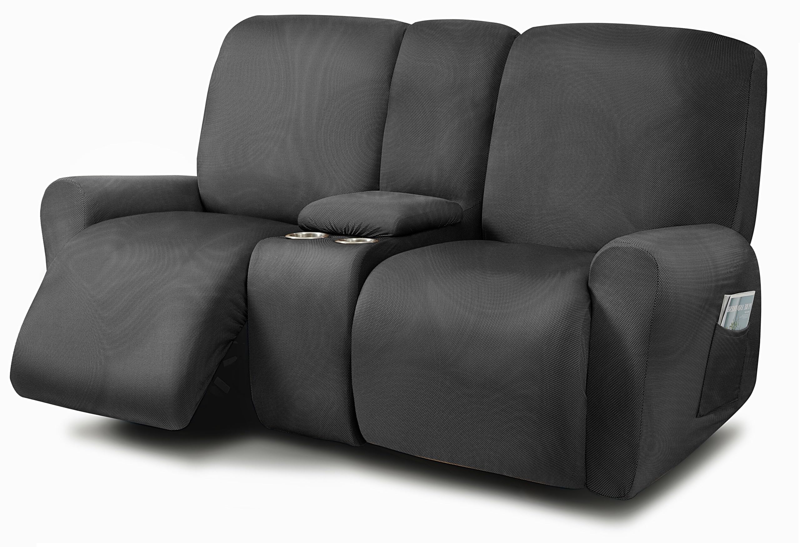 ULTICOR Reclining Love Seat with Middle Console Slipcover, 8-Piece Yarn Dyed Loveseat Reclining Sofa Covers, 2 seat Loveseat Recliner Cover, Thick, Soft, Washable (Black)