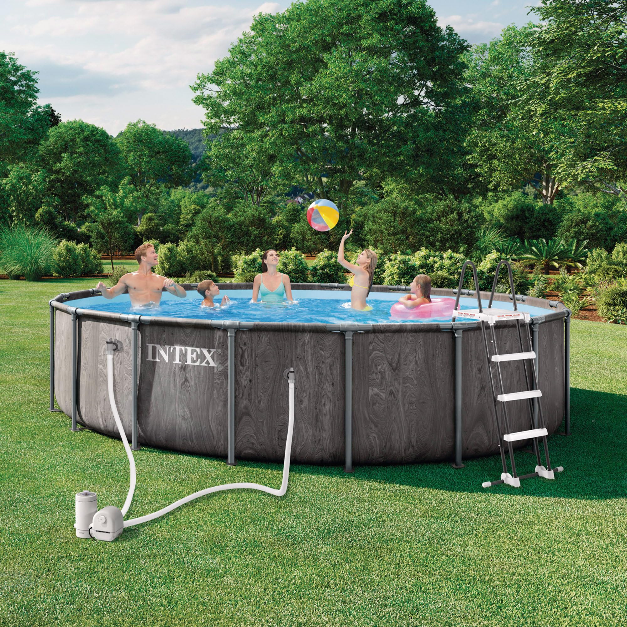Intex - Piscina Desmontable, Greywood Prism Frame Premium, D549x122 cm, Capacidad 24.311 litros, Escalera, Tapiz, Cobertor, Depuradora Cartucho, Montaje 60 Minutos, Conexiones Ø38 mm (56094)