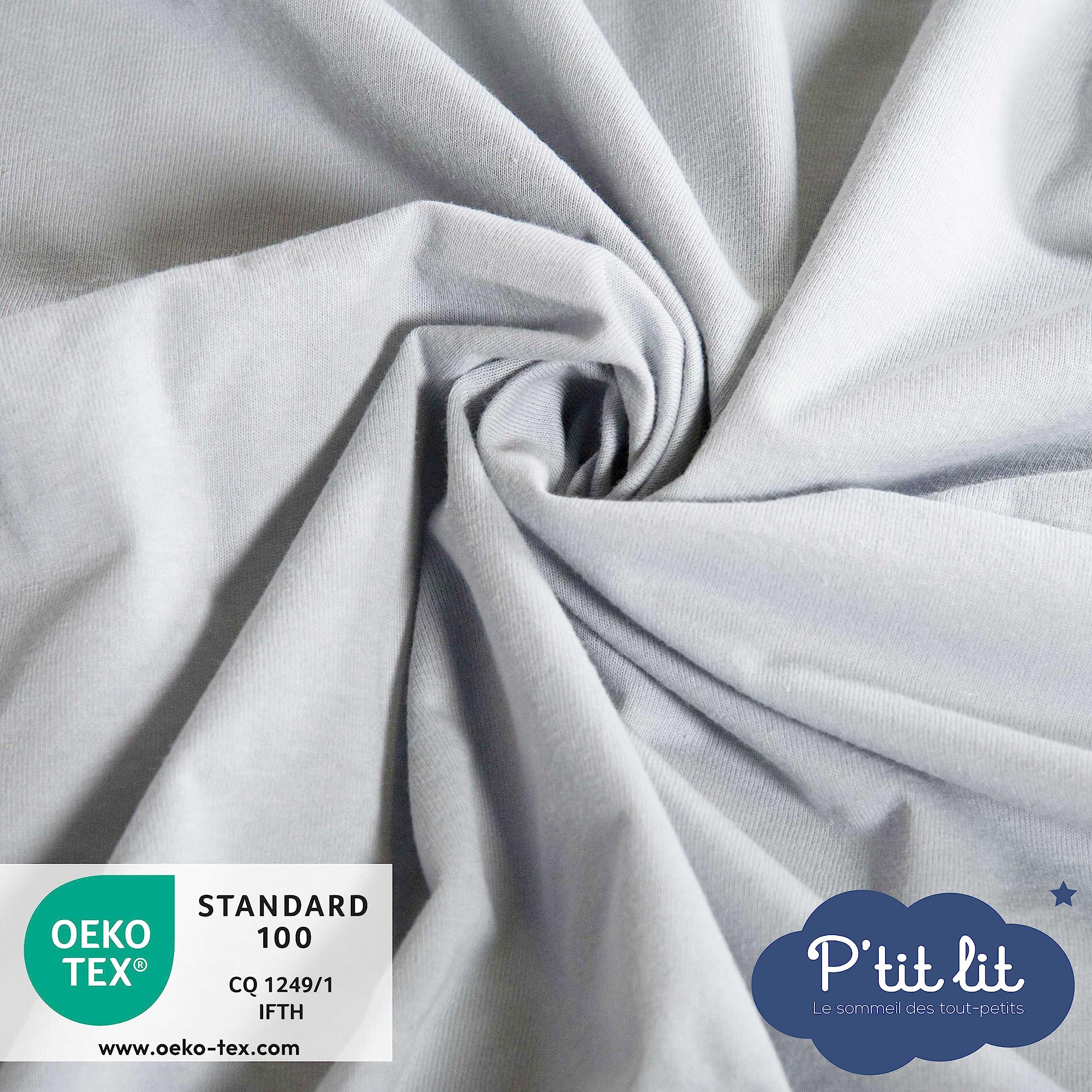 P'TIT LIT - Ochraniacz na materac 2 w 1 | Prześcieradło + 60 x 120 cm | Wodoodporna - 100% Bawełna - Miękka i cicha - Oddychająca - Oeko Tex® - Szary