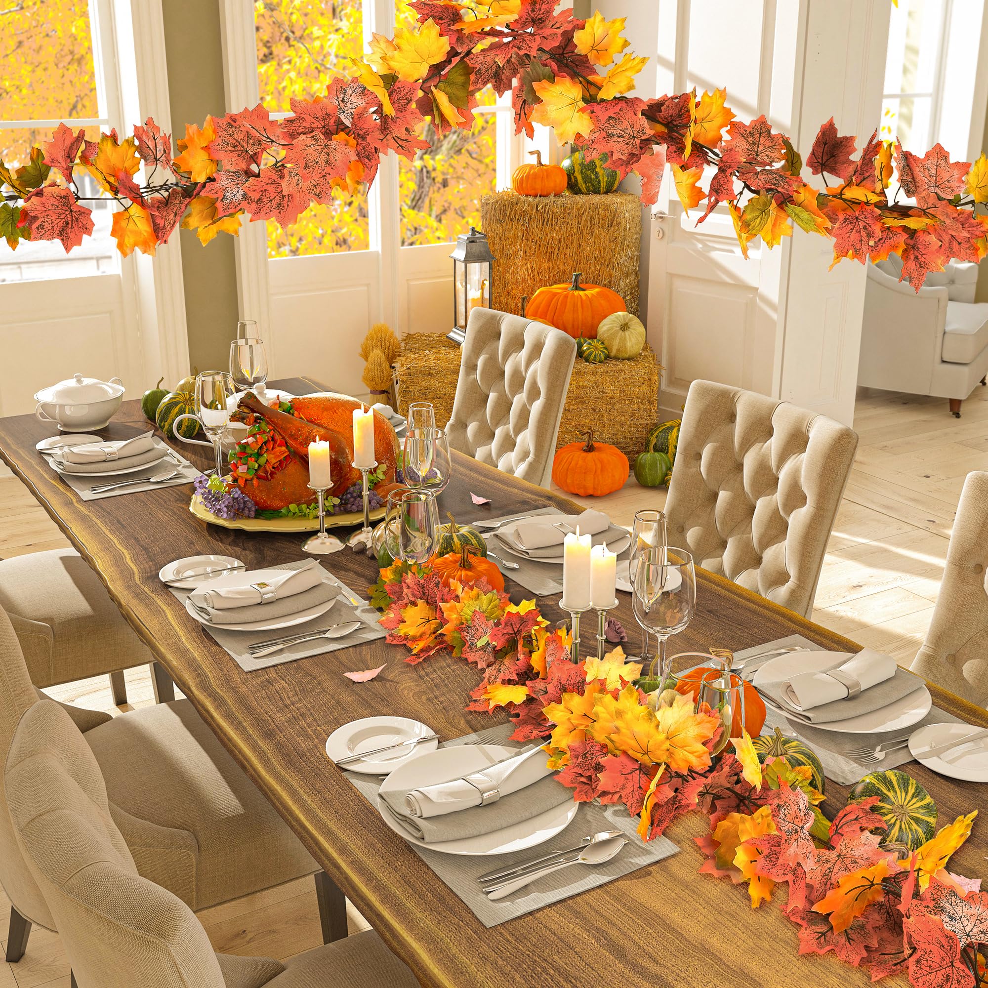 Helimoto Herbstgirlande, Herbstgirlande, 24 Haken, künstliche hängende Herbstdekorationen für Zuhause für Herbst, Erntedankfest, Hochzeit, Party, Kamin, Mantel, Wand, Outdoor-Dekorationen, 12 Stück