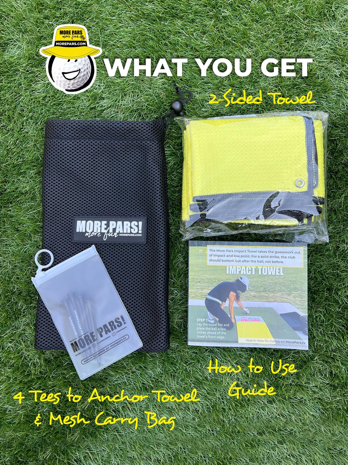 MORE PARS Impact Towel | Low Point Golf Training Aid | Ball Striking Divot Trainer | Crisp Chip Trainer
