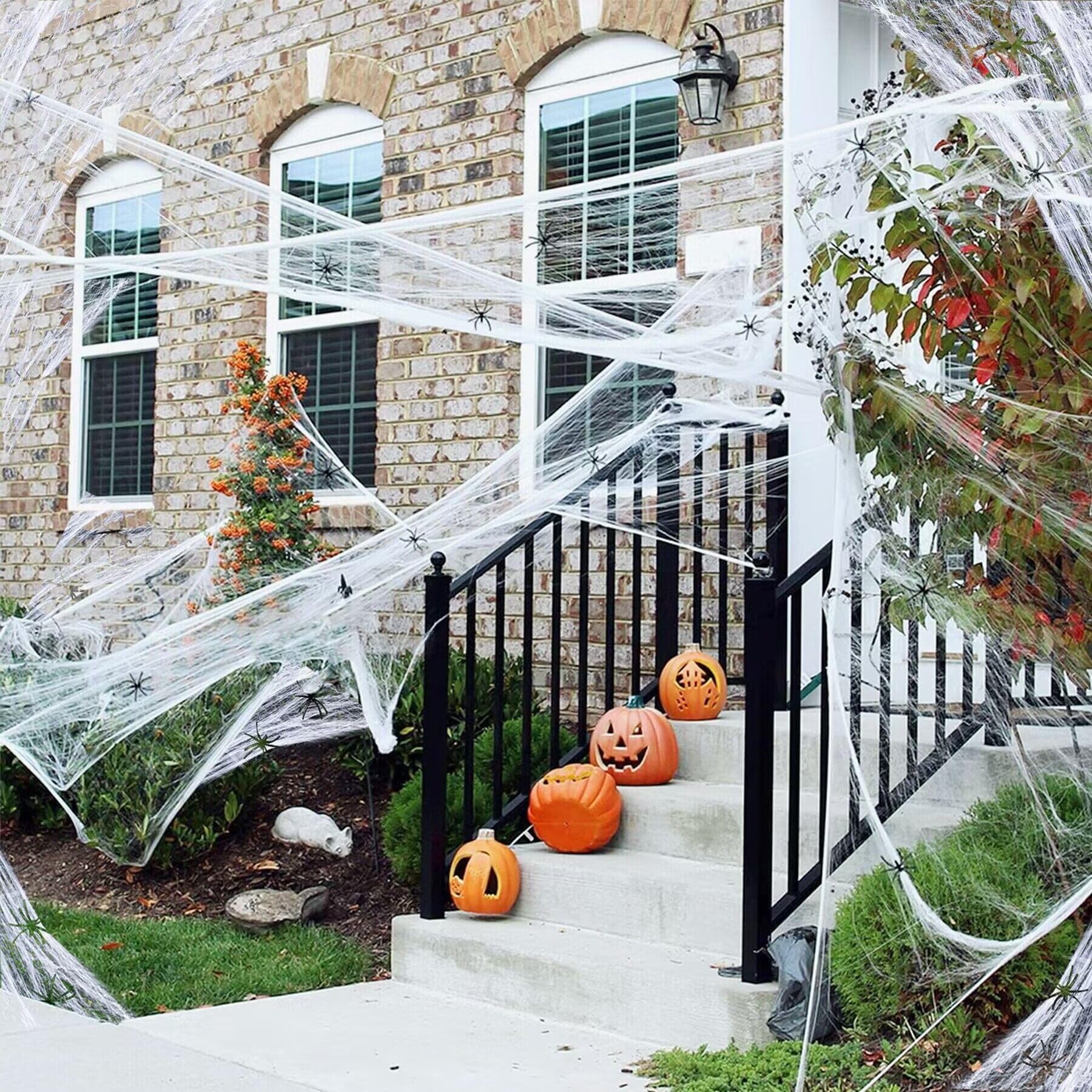 Telarañas Decorativas De Halloween,Tela De Araña Elástica 100g con 30 Arañas Falsas para Halloween Decoración Interior Y Exterior