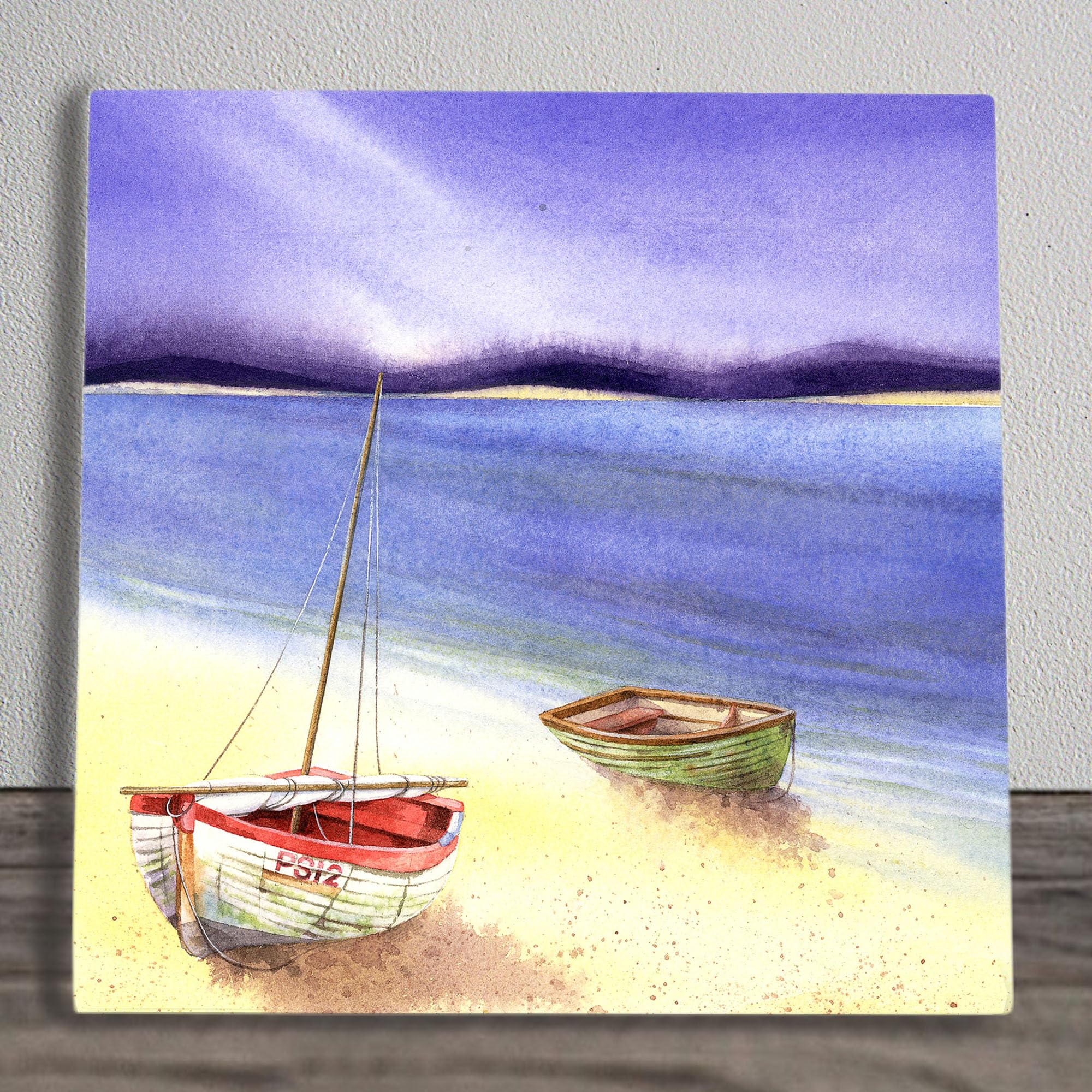 Global Designs Boats Beach 2 Ceramic Tile Picture Nautical Nautical Plaque Sign Wall Art By P Stone 20x20cm