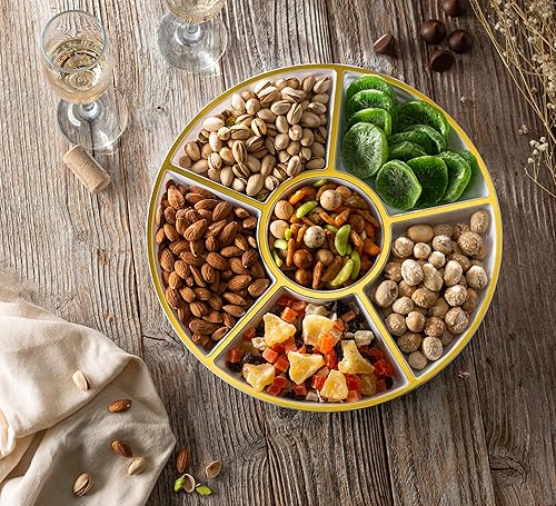 Miniatura 4 de Plasticpro Bandeja redonda de plástico para servir 6 seccionales (4, blanco y dorado)