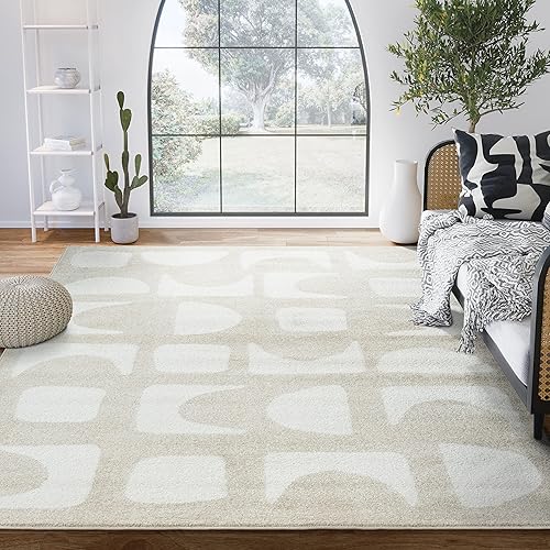Abani Nuevo Collection - Alfombra de área, diseño geométrico moderno beigecrema, 6 x 9 pies, fácil de limpiar, duradera para niños y mascotas, no