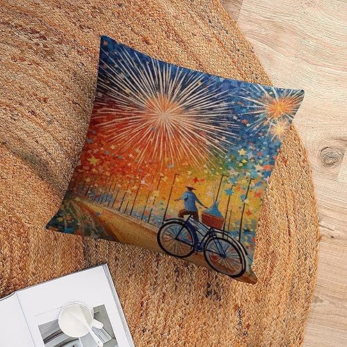 Miniatura 6 de Funda de almohada de granja con la bandera estadounidense y valiente, funda de almohada patriótica para el 4 de julio, para bicicleta, fuegos