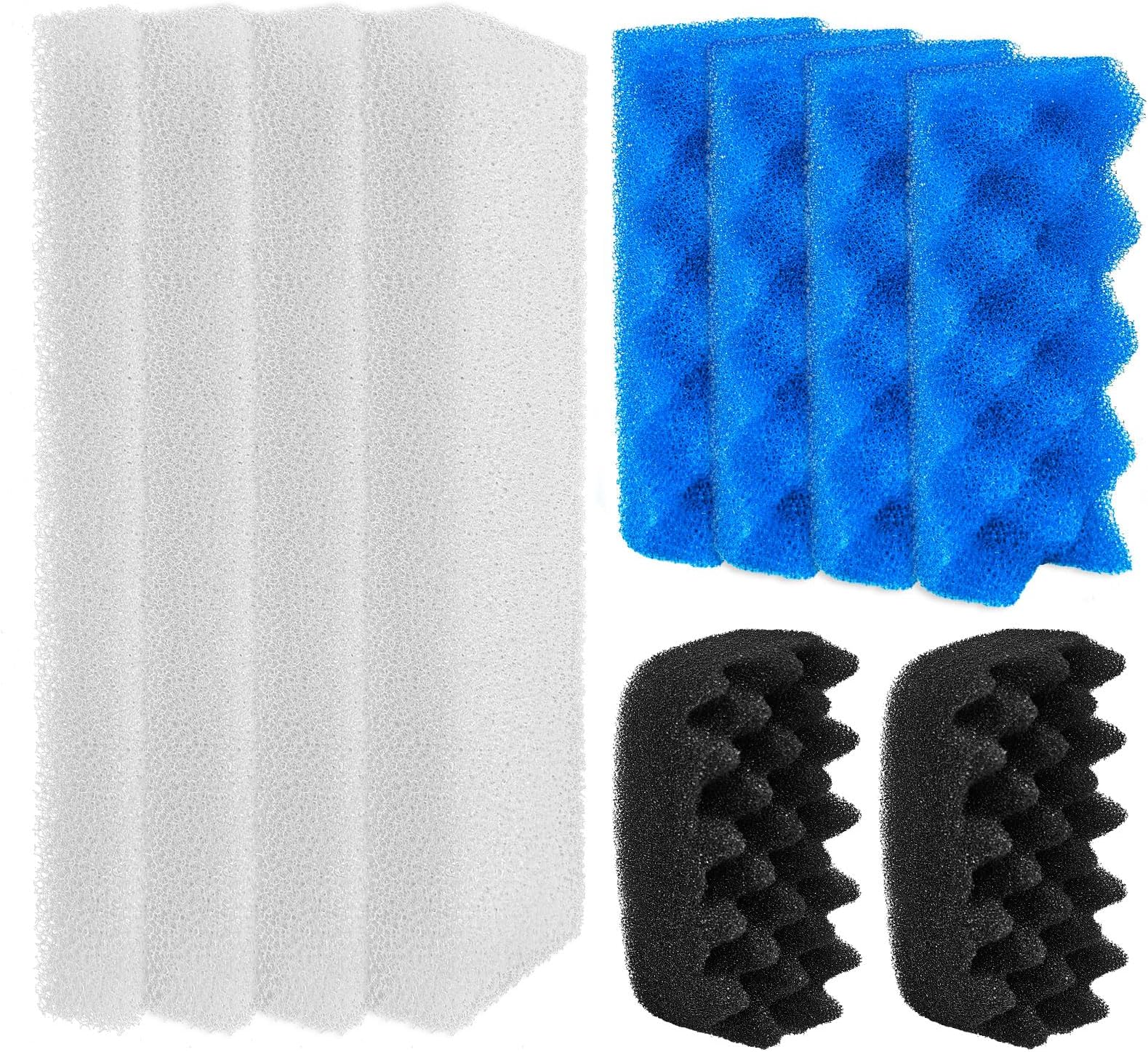 10 Pack Bio Foam Compatible with Fluval 206 & 207 Canister Filter, Filter Sponge Replacement Aquarium Filter Media for Biological Filtration, Including Blue White Black Filter Media Replacement Kit