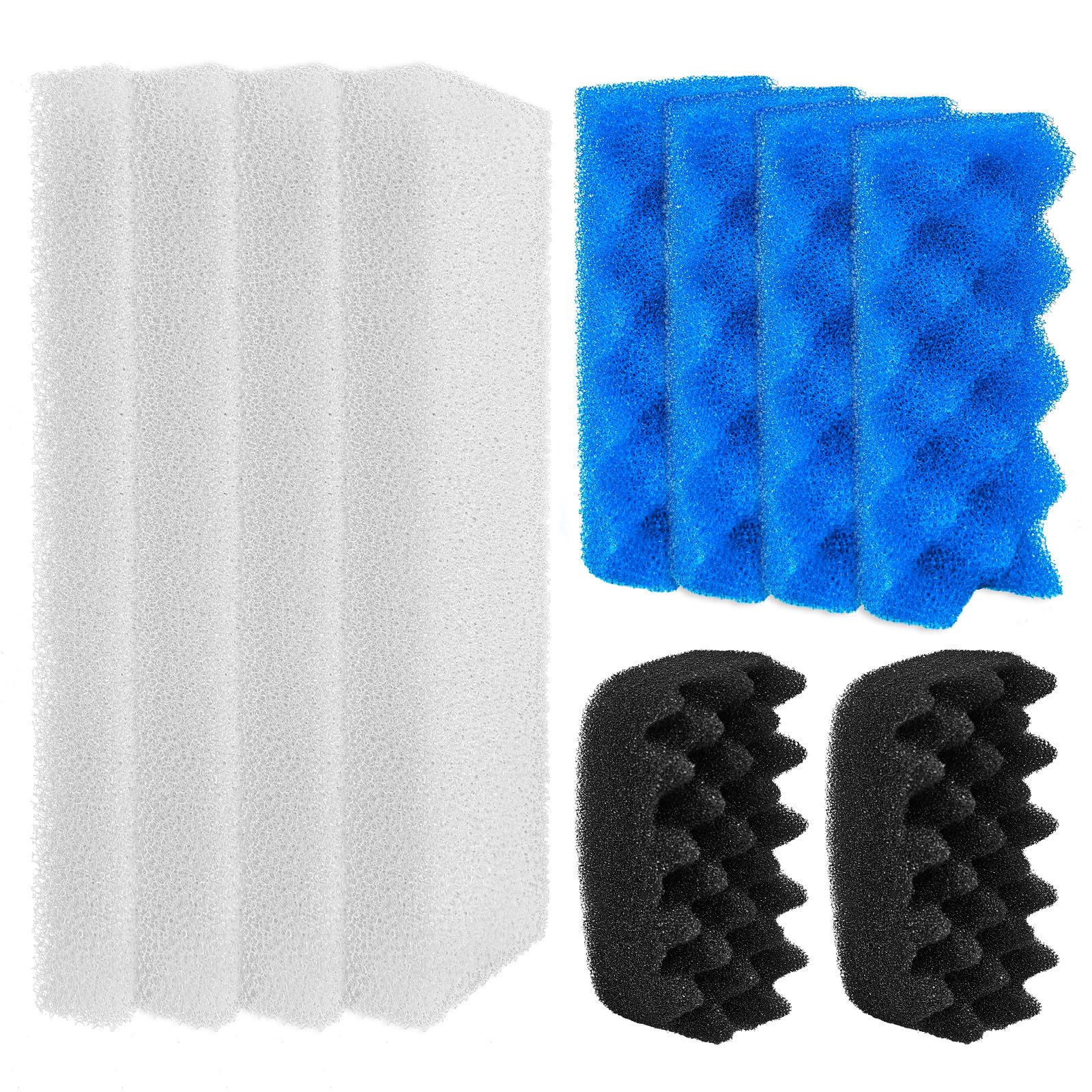 10 Pack Bio Schaum Kompatibel mit Fluval 206 & 207 Kanister Filter, Filterschwamm Ersatz Aquarium Filtermedien für Biologische Filtration, einschließlich Blau Weiß Schwarz Filtermedien Ersatzset