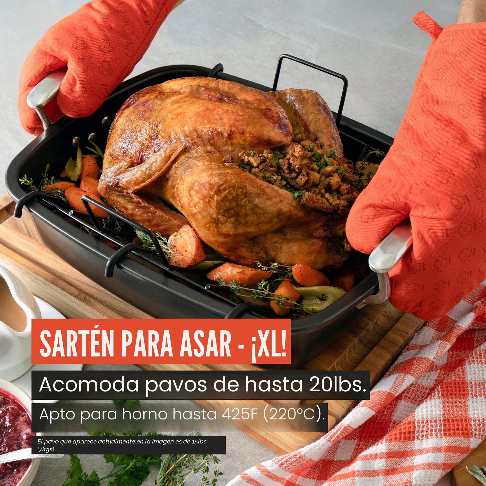 Chef Pomodoro Bandeja Deluxe para Asar, 47x37 cm, Extra Grande | Acero al Carbono con Rejilla en U, Ideal para BBQ