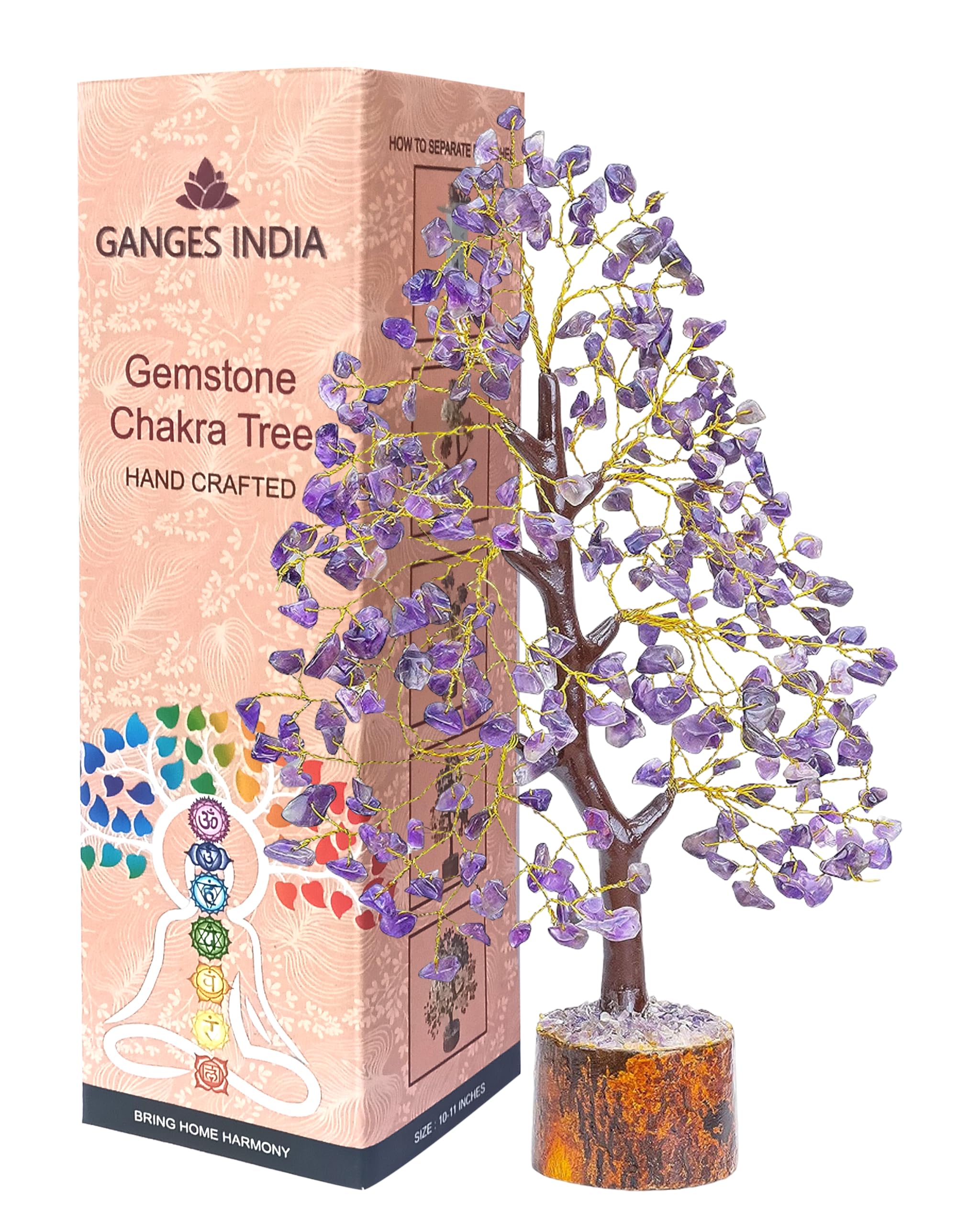 Gangesindia® Amethyst Crystal Healing Chakra Tree of Life, Gemstone Feng Shui Money-Tree for Wealth & Good Luck, Aura Cleansing Home, Positive Energy