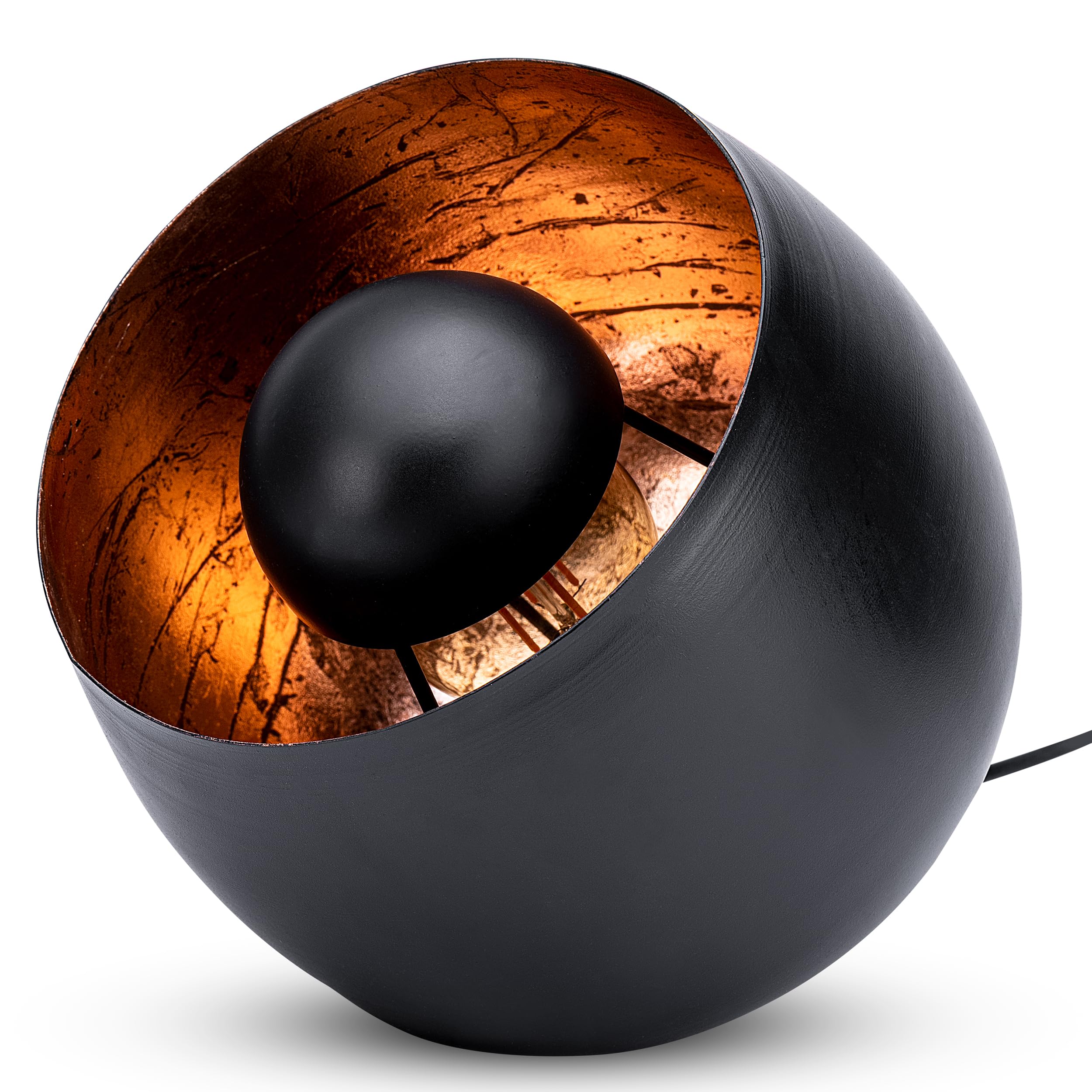 ZEYA Tischleuchte Schwarz Kupfer Metall, Ø 23, rustikale Standleuchte Tisch, runde Dekoleuchte schwarz, industrial & retro Style, E27 Fassung max 40 Watt, Wohnaccessoire & Geschenk für neues Zuhause