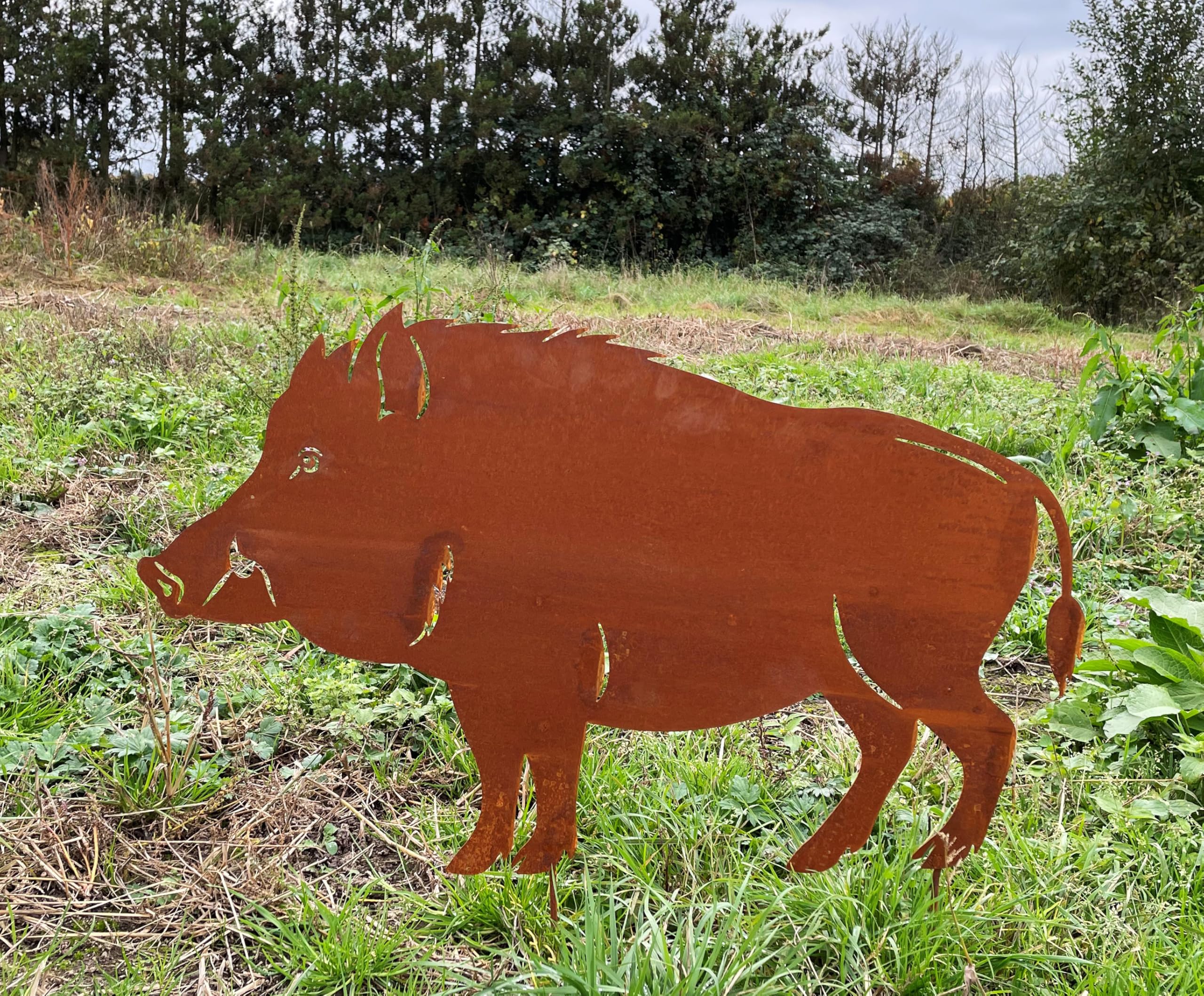 Wildschwein 80cm x 50cm zum Stecken Gartenstecker Edelrost Gartendeko Rost Metall Rostfigur Tier Keiler von Steinfigurenwelt