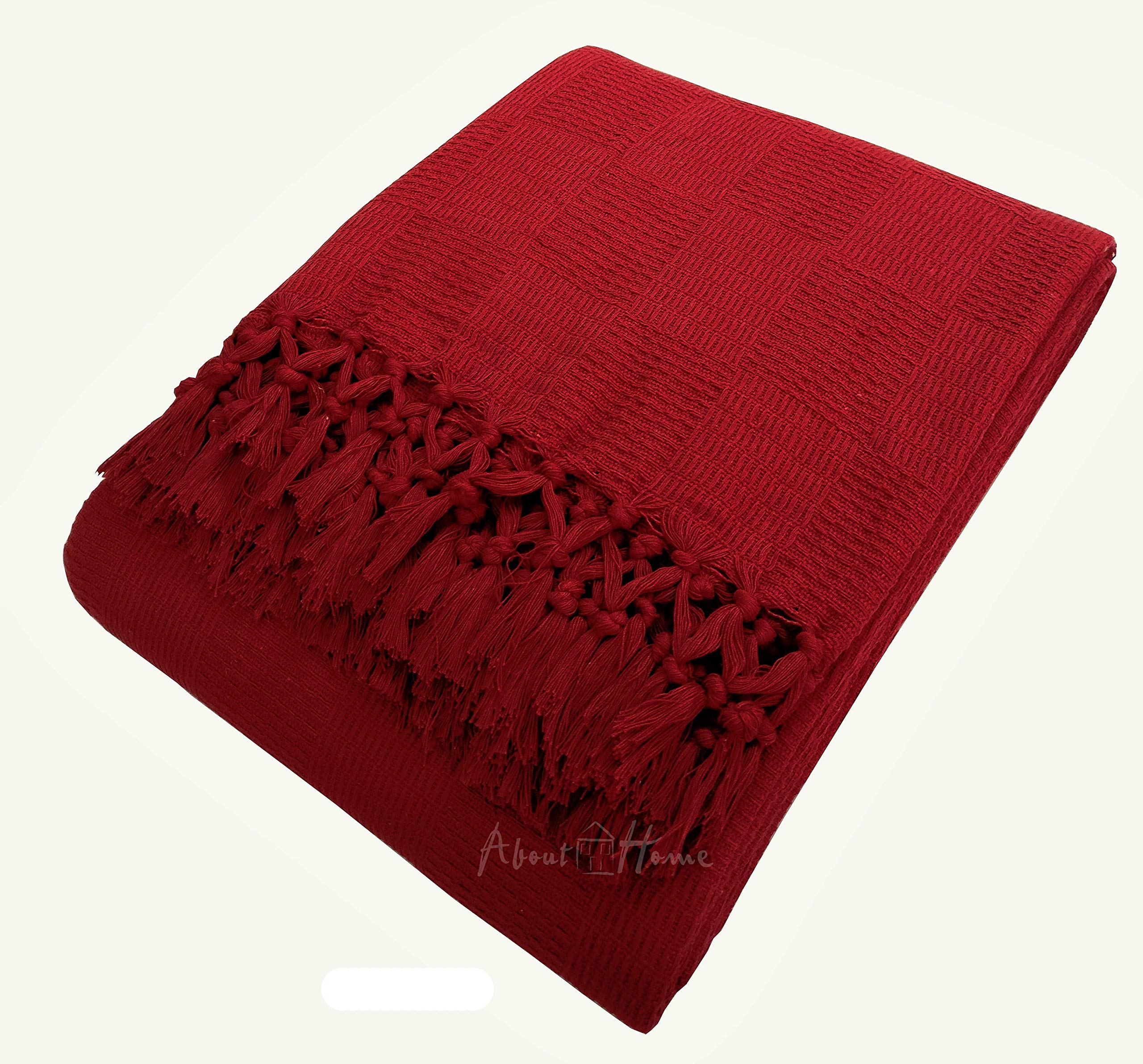 About Home Maroon Ascot Cotton Blanket Settee Throw (, 70 X 100)