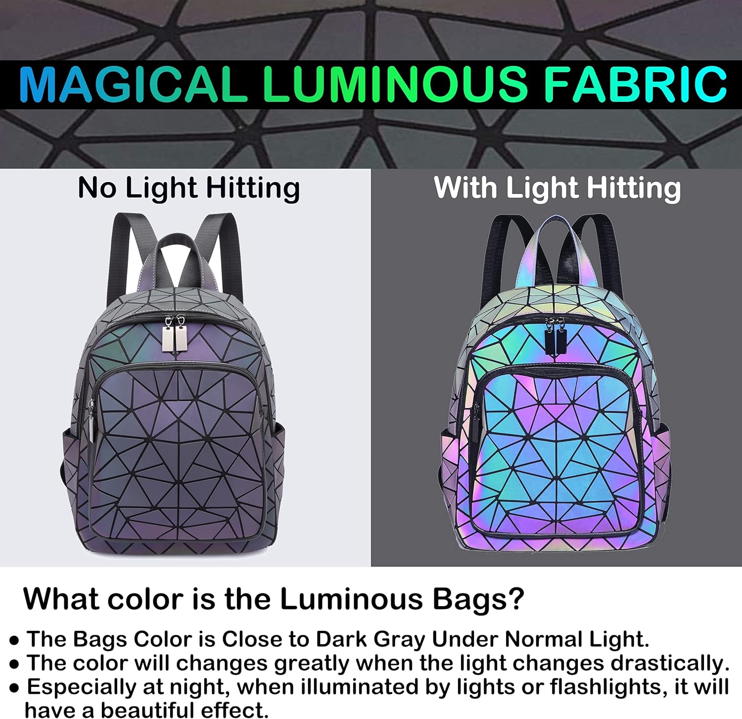 Luminous Geometric Backpacks Women Purses and Handbags Holographic Reflective Bags Iridescent Backpack A1 - Image 2