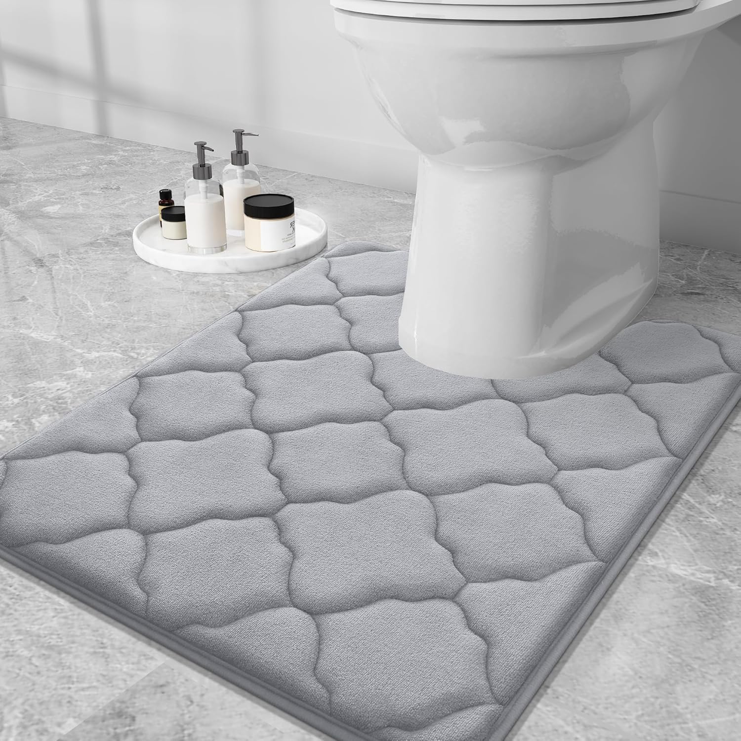 OLANLY Memory Foam Bath Rug and Toilet Rug U-Shaped, Bath Rug Size 36X24 and Toilet Rug Size 24X20 in Grey, 2 Item Bundle