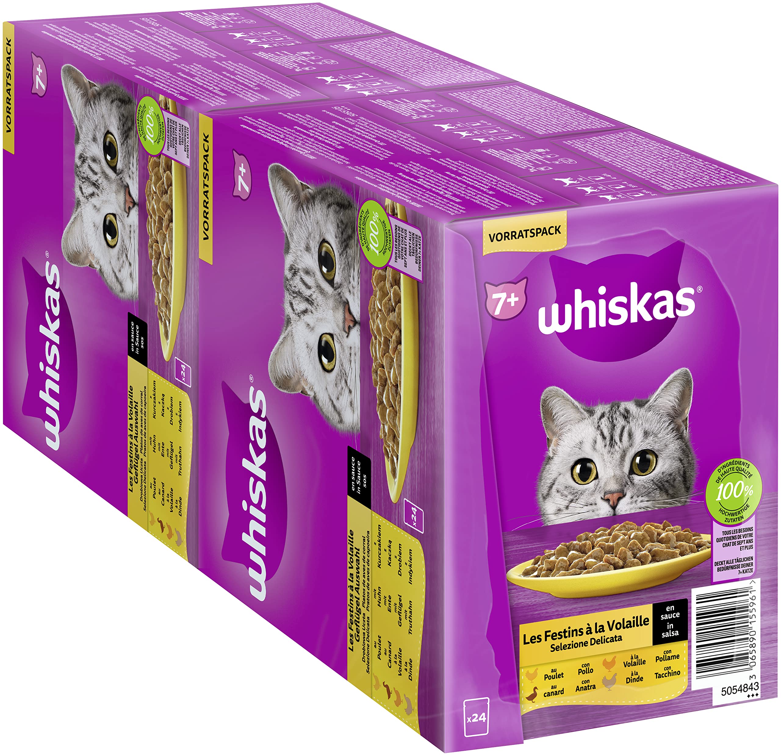 Whiskas 7+ Poultry Cat Food in Sauce, 24 x 85g (2 Pack) - Wet Food Ages 7 in 48 Portion Bags