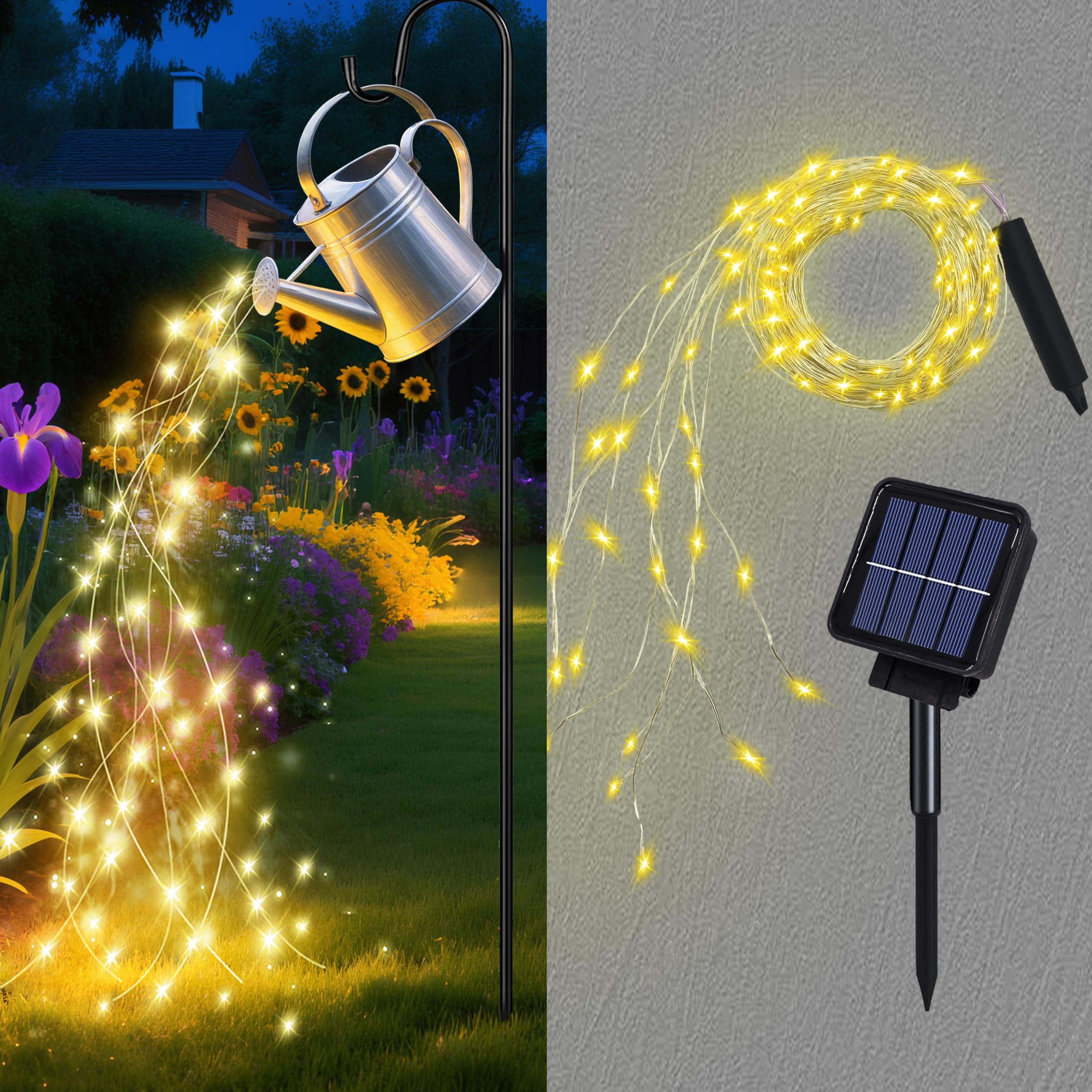 ANGMLN Solar Fairy String Lights Outside, 10 Strand 200 LEDs 8 Modes Watering Can Light for Outdoor(No Can), Firefly Bunch Lights Waterproof Solar Powered Waterfall Lights for Garden Decor