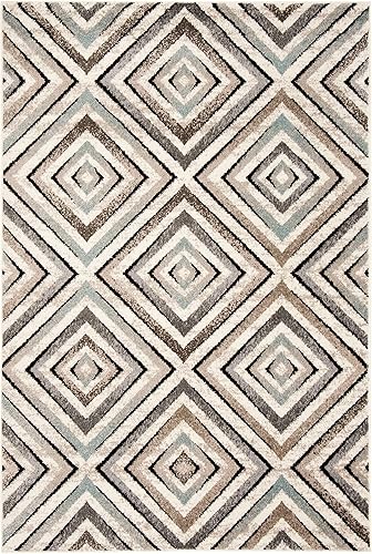 Miniatura 9 de SAFAVIEH Amsterdam Collection - Alfombra de área de 9 x 12 pies, color crema y beige, diseño geométrico de diamante, no desprende pelusa y de fácil