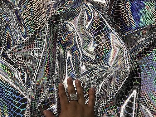 Miniatura 8 de Básculas de dragón iridiscente negro sobre un elastano elástico de 2 vías de nailon vendido por yarda