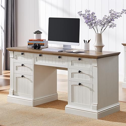 OKD 60" Executive Desk with Drawers, Farmhouse Home Office Desk