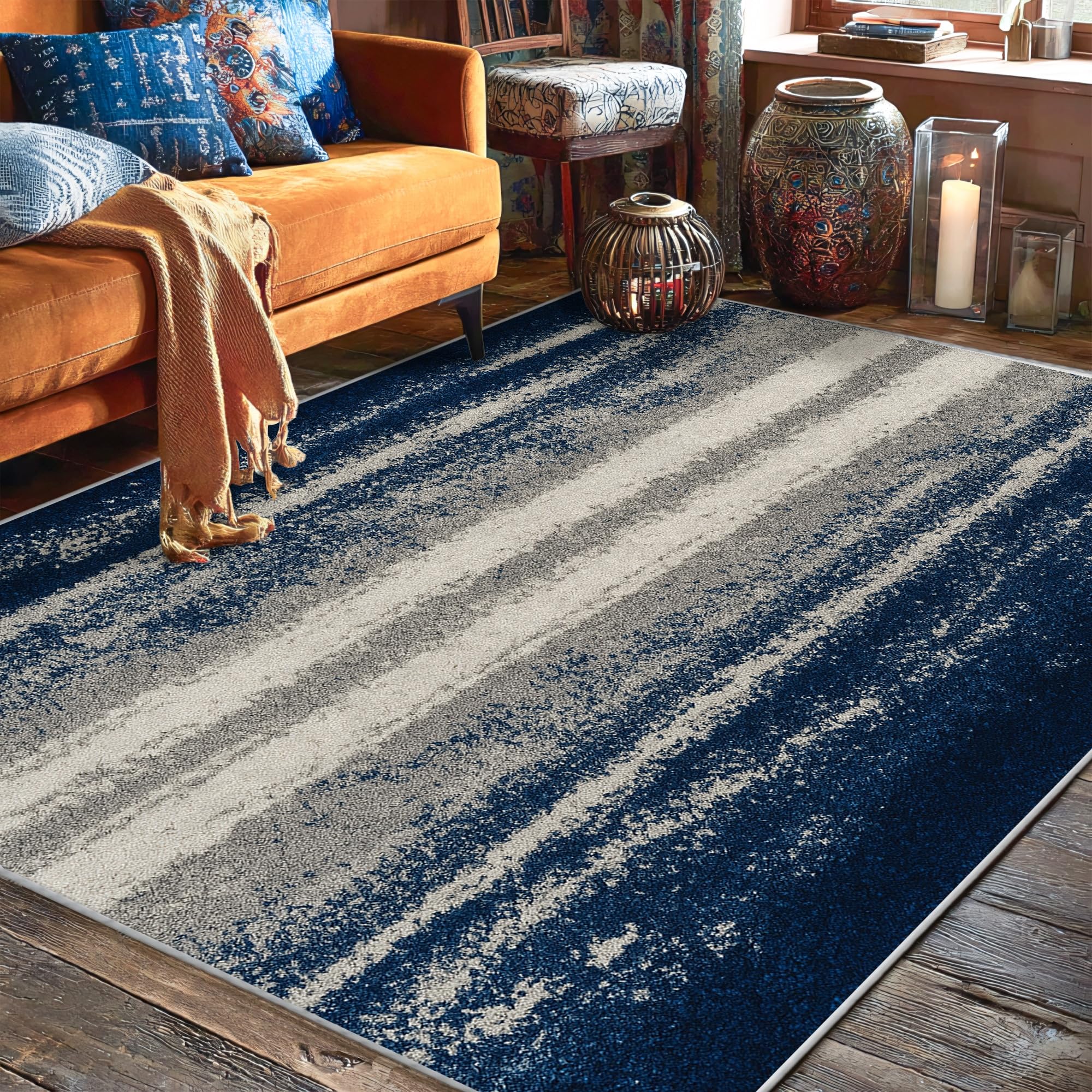 Tapis moderne anti-glisse à rayures pour sécuriser le sol de la chambre