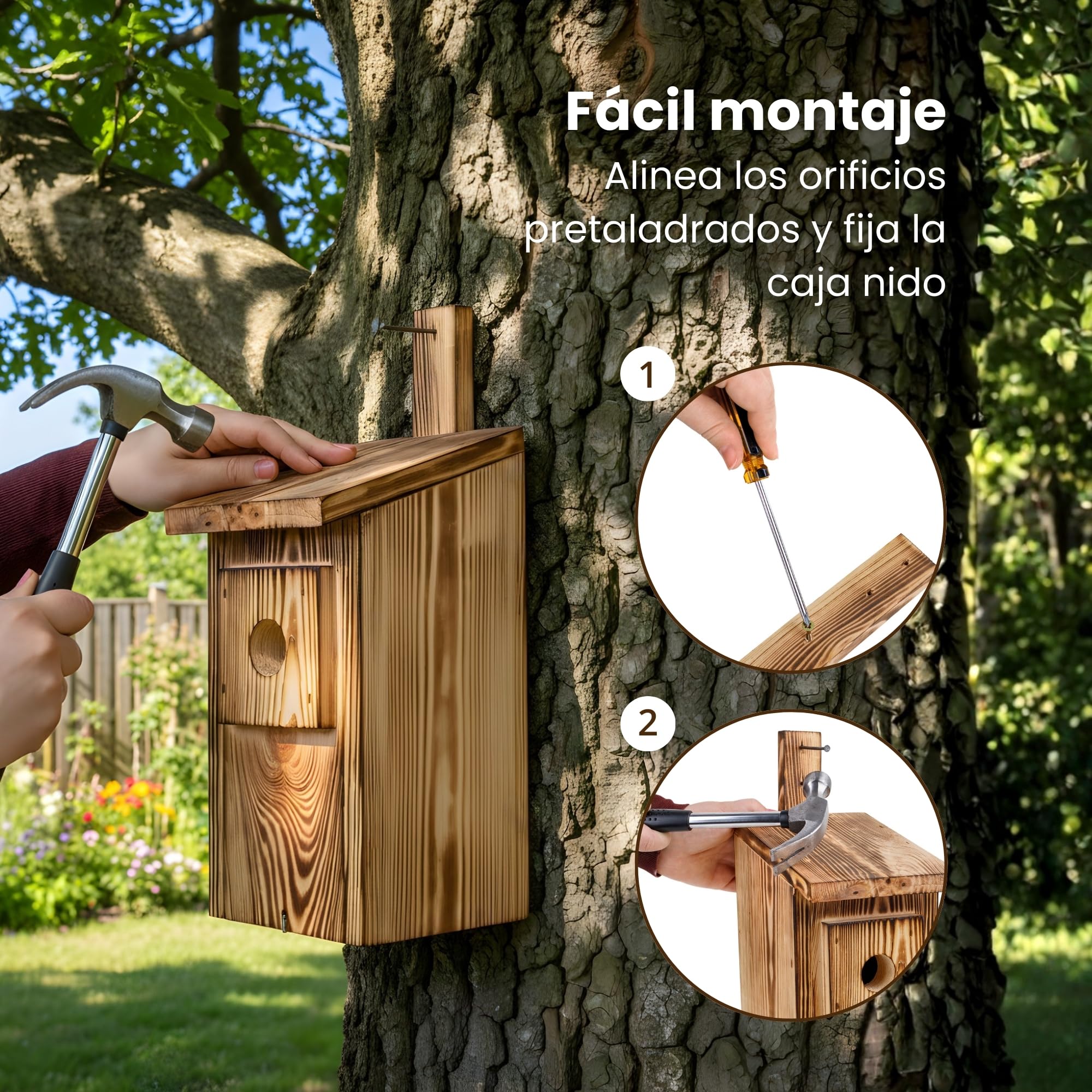 Creative Home Caja Nido Flameada – Caja Nido para Aves en Exteriores – Fabricada en Madera de Pino, Protección contra Depredadores – Ideal para Carboneros, Herrerillos, Pinzones y Gorriones