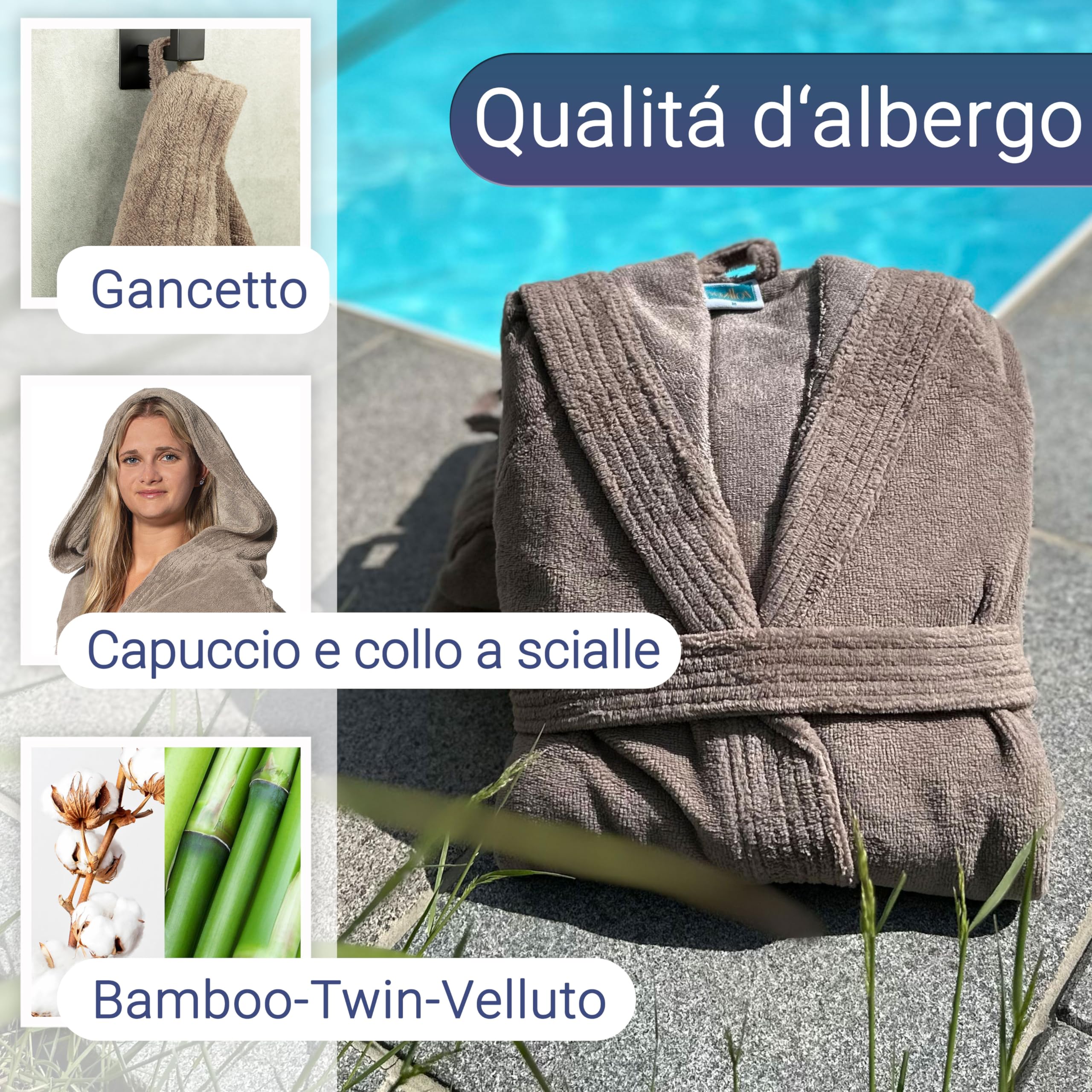 ZOLLNER Accappatoio con cappuccio - sensibile sulla pelle e assorbente - Unisex - Materiale misto - Misure da S a XXL - lavabile - Qualità Alberghiera - Certificato OEKO TEX, 568