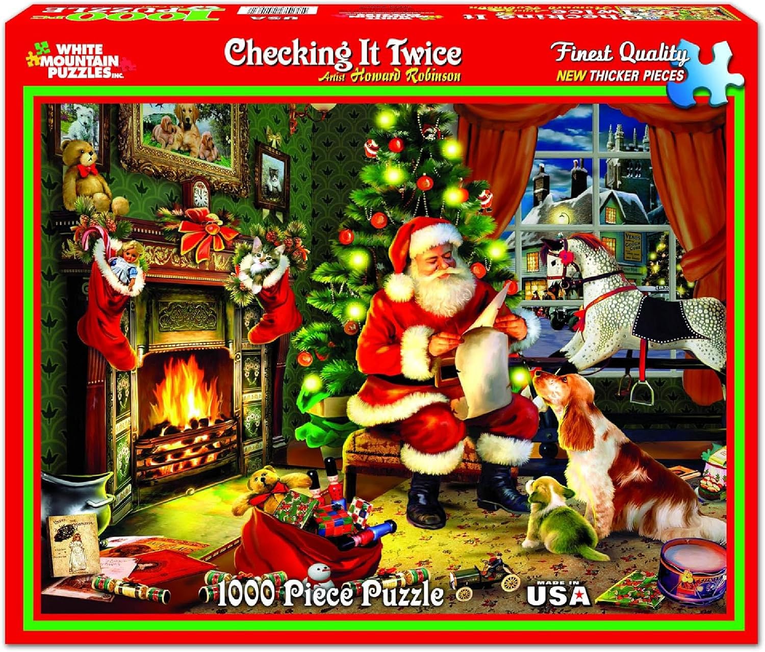 White Mountain 1000 Piece Jigsaw Puzzle Winter Christmas Holiday Puzzles with Large Pieces Gift for Adults and teens 24"x30" - Checking It Twice