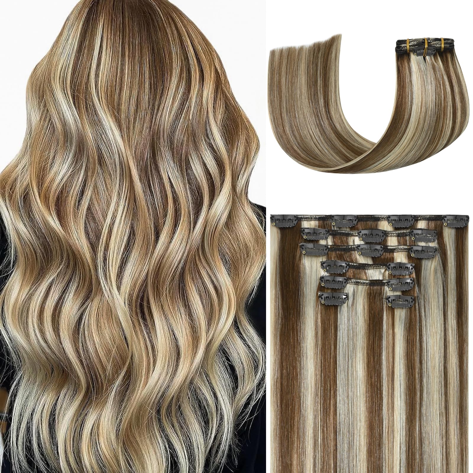 WindTouch Clip in Hair Extensions Human Hair, 15 Inch 75g #4 Medium Brown Hair Extensions for Women Real Human Hair Clip in, Remy Human Hair Extensions Clip ins, Soft Natural Straight — view 14