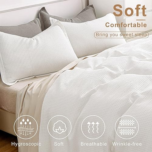 Miniatura 2 de MADELUO Funda de edredón de algodón tamaño King, 100% algodón, tejido de gofre, color blanco coco, funda de edredón tamaño King, suave y