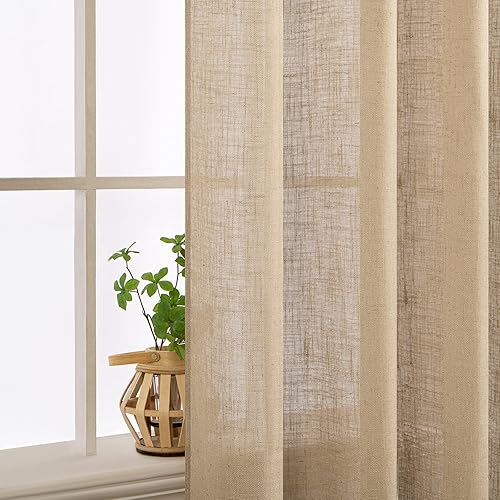 Miniatura 4 de MIULEE Cortinas de lino beige tostado de 84 pulgadas de largo, 2 paneles para dormitorio, sala de estar, cortinas de ventana con textura de lino