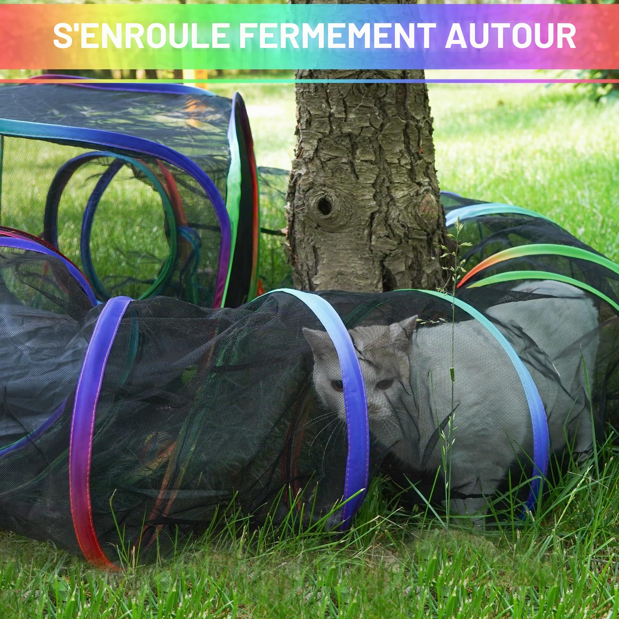 Tente pour chat extérieure 2 en 1 - Tunnel et enclos en plein air - Boîtier portable - Tunnel fermé - Petits chiens, lapins