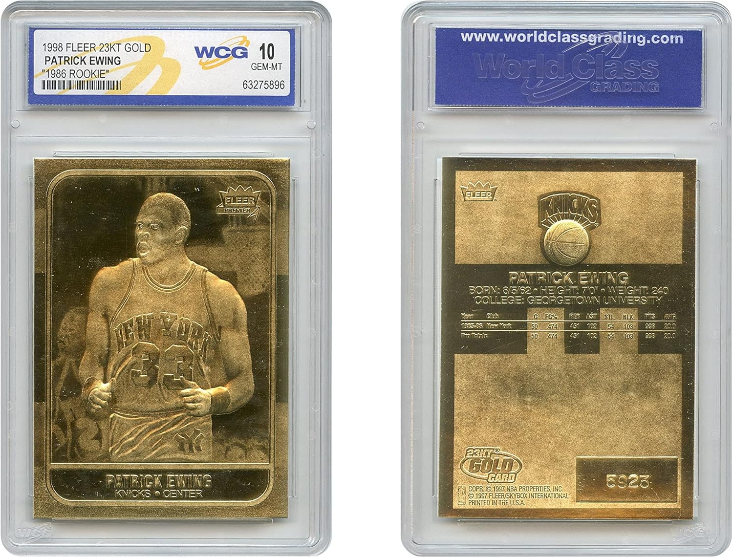 Patrick Ewing 1986 Fleer Rookie Gold '98 Card Sculptured - Graded GEM Mint 10
