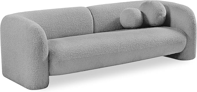 Meridian Furniture 139Grey-S Emory Collection Art Deco Boucle Fabric Upholstered Sofa with Rich Grey Boucle Fabric, Ball Pillows Included, 89