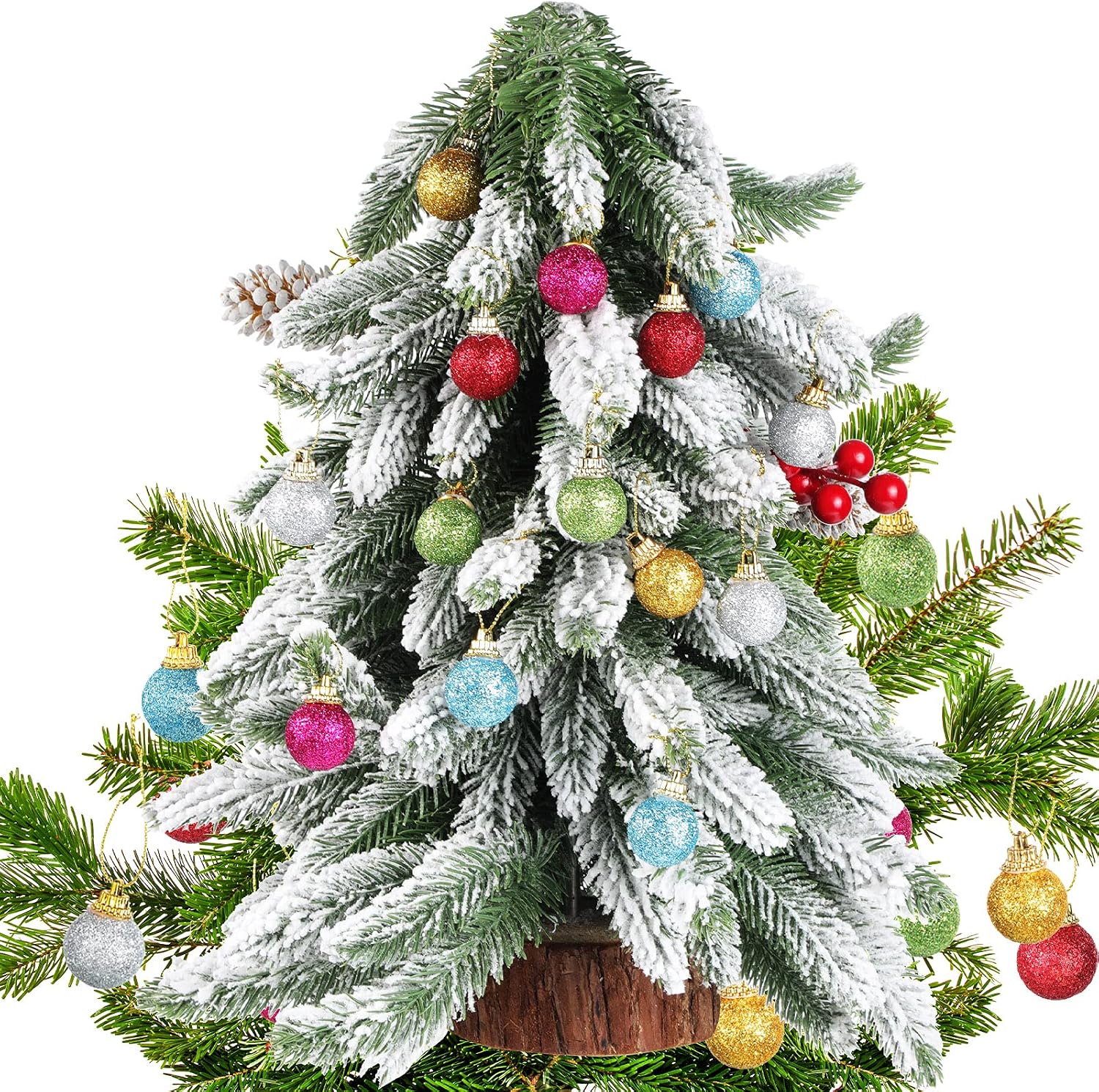 Syhood 36 Pcs Mini Ball Ornaments 1 Inch Glitter Balls for Christmas Tree