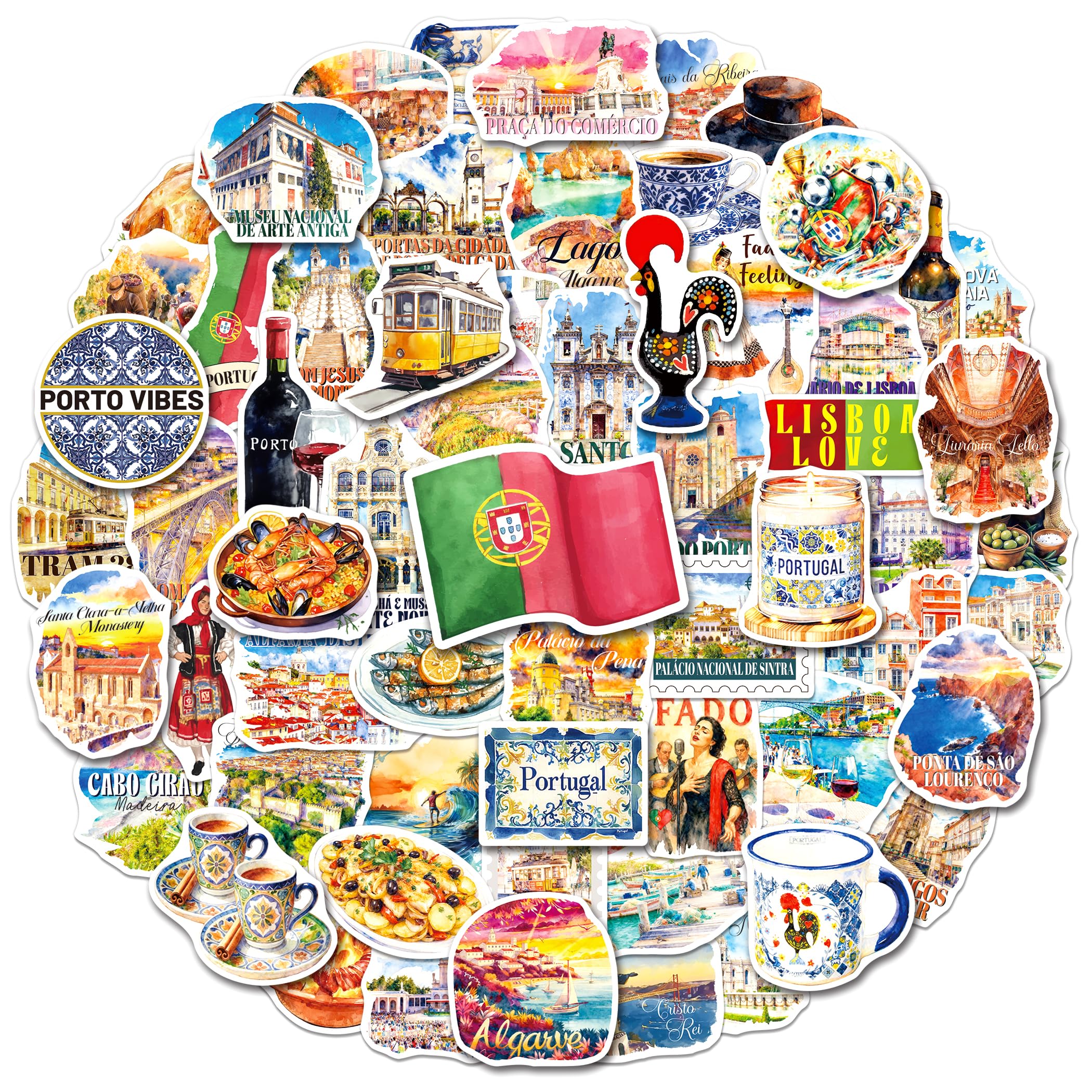 YTSQLER 200 PCS Portugal Stickers, Portugal Travel Souvenirs Stickers for Laptop Water Bottle Journal, Portuguese Vinyl Vacation Decals for Women Men Adults