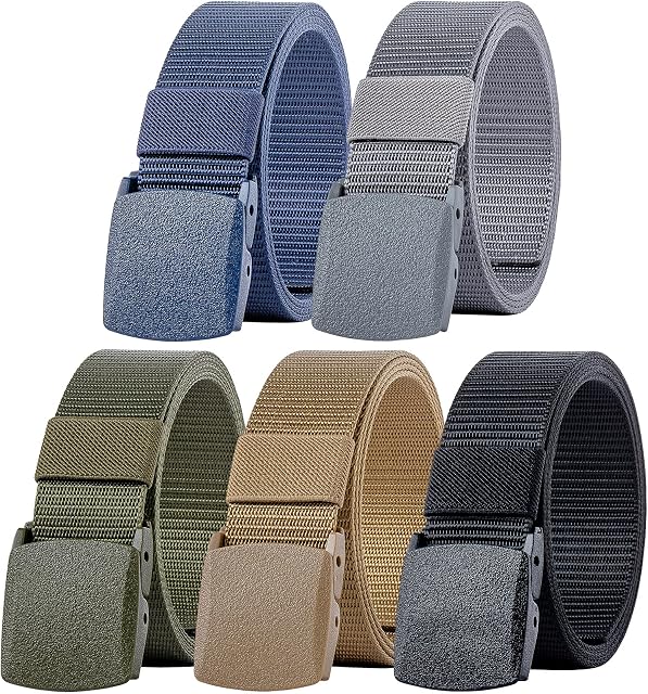 Ginwee 5 Packs Nylon Toile Respirant militaire tactique hommes ceinture de taille avec boucle en plastique