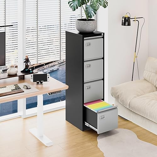 Miniatura 2 de Armario de almacenamiento vertical de metal, archivador de 4 cajones con cerradura, archivadores verticales de 18 pulgadas de profundidad para