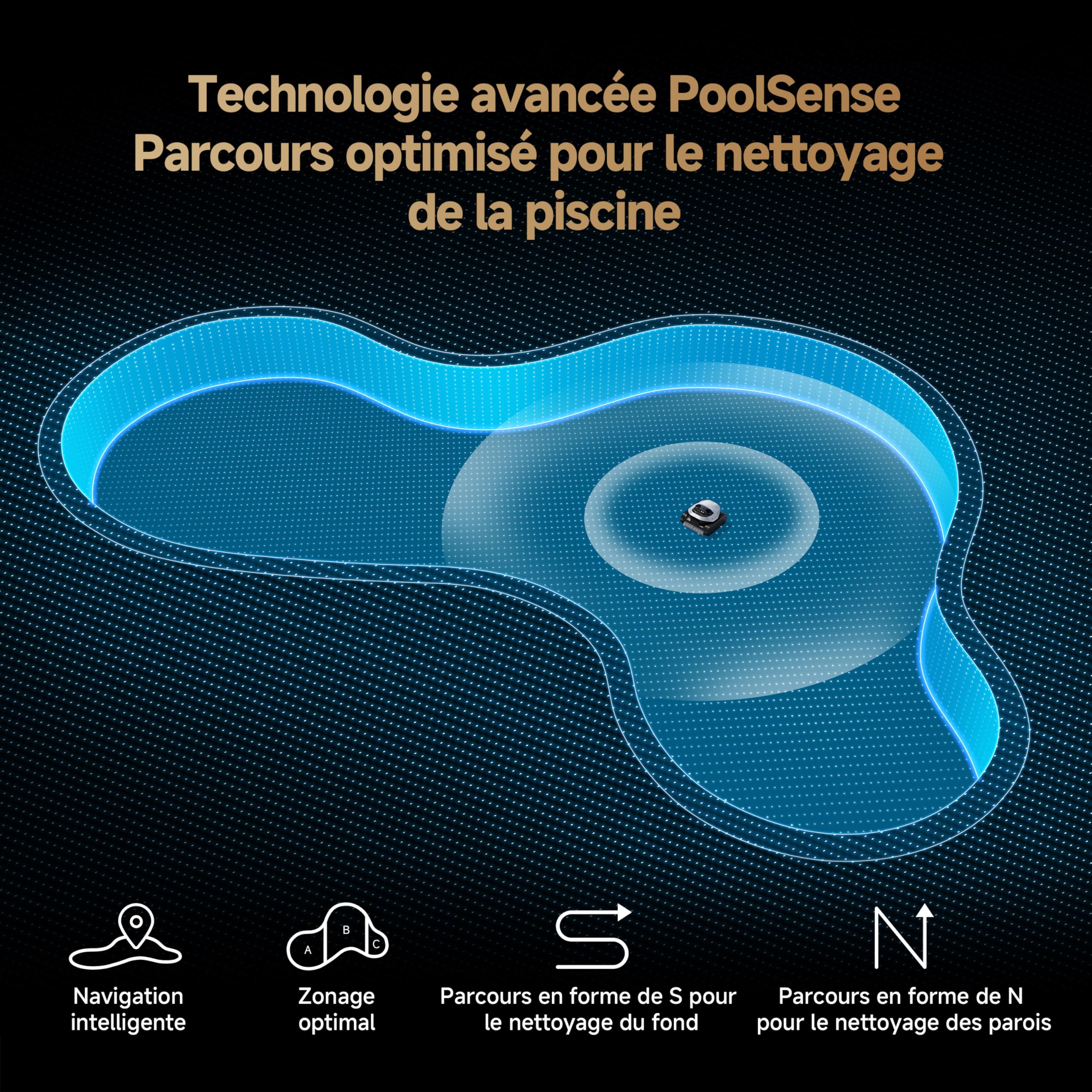 DREAME Z1 Robot Piscine sans Fil, Puissance d'Aspiration 30 000 LPH, Nettoyage du Fond, Parois et Ligne d'eau, 240 Min, Jusqu'à 180 m²