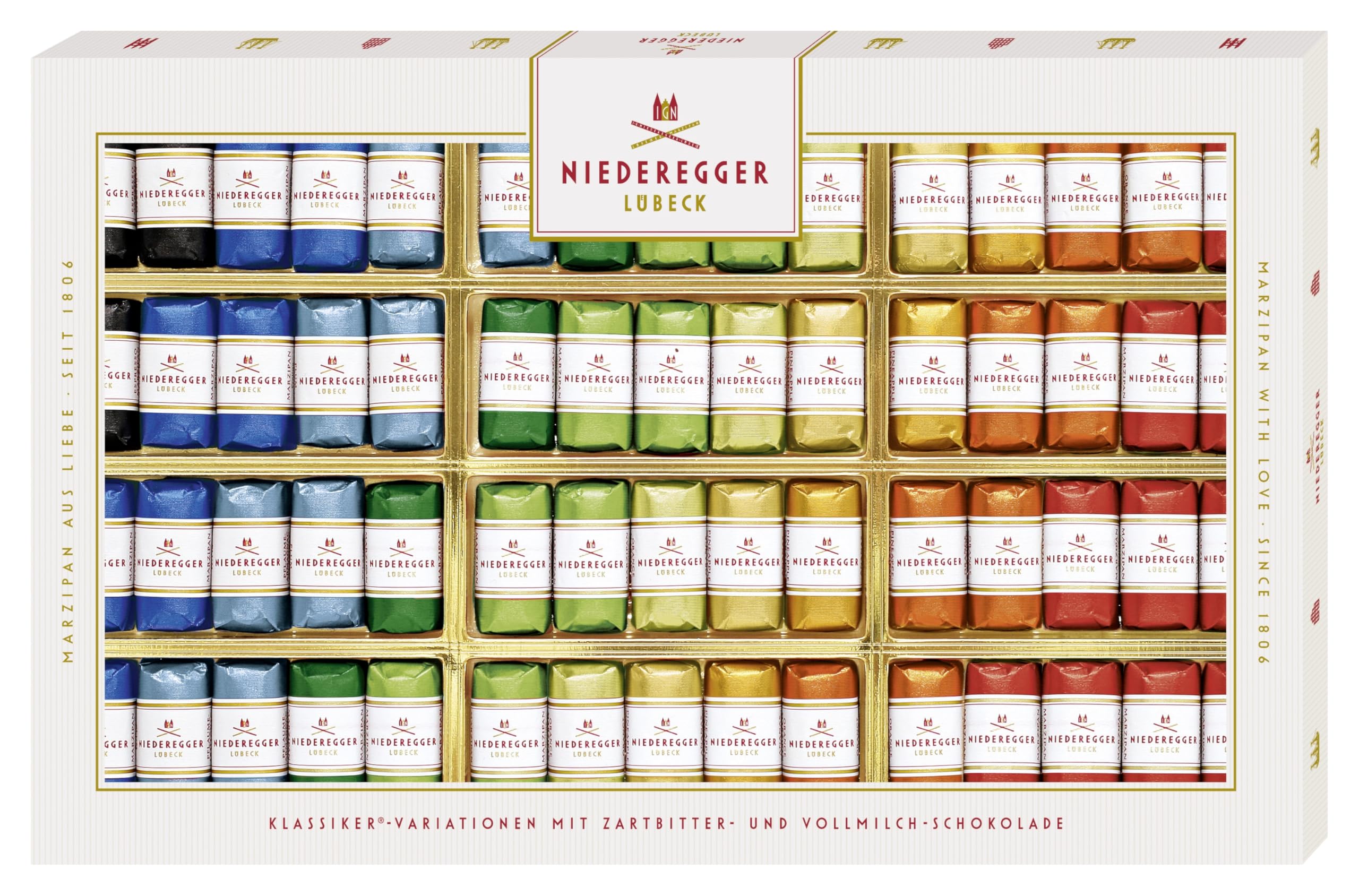 Niederegger | Marzipan Klassiker®-Variationen | 1x 750g | Verschiedene Klassiker-Sorten | Umhüllt von Zartbitter- & Vollmilchschokolade | Marzipan Geschenk | Präsent