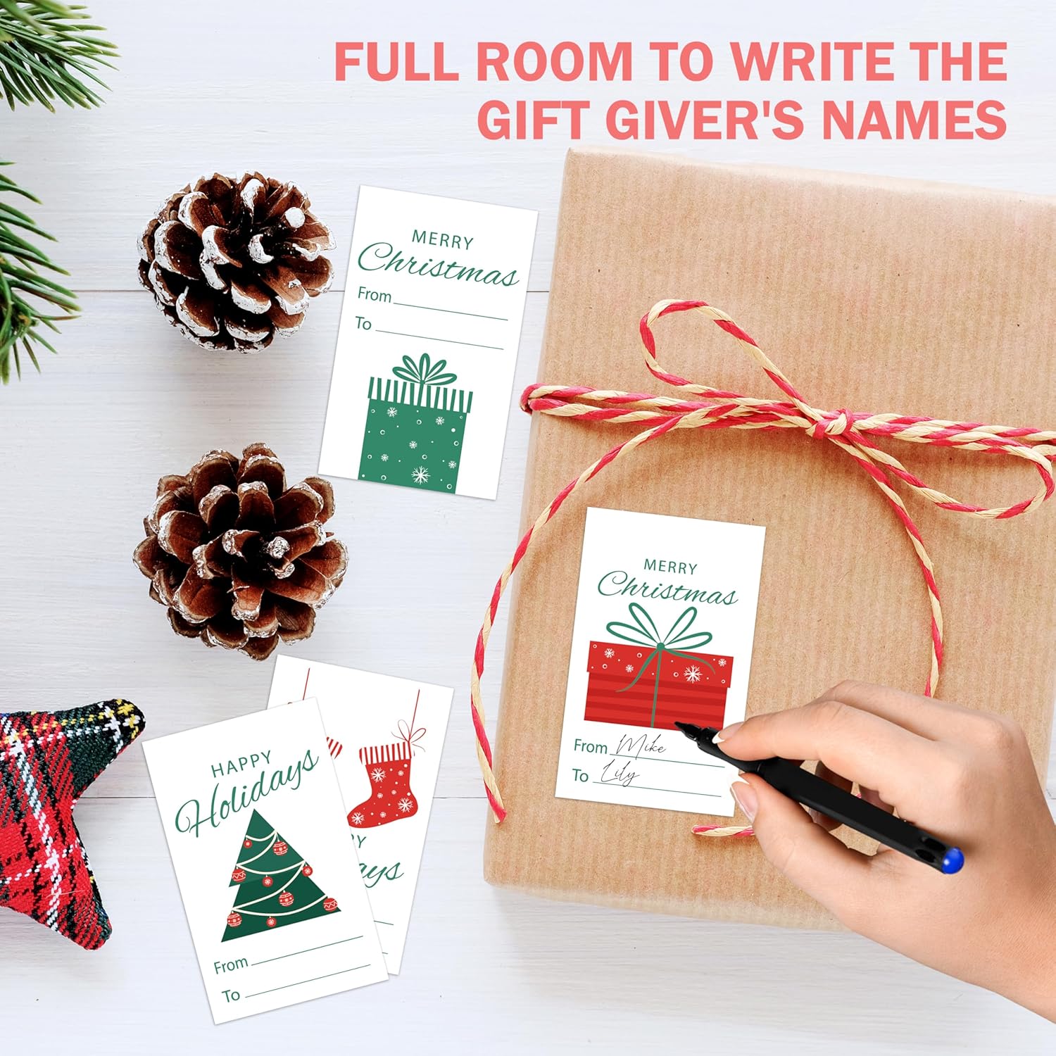 Christmas Gift Tags, 40 Merry Christmas Gifts Labels Stickers, Happy Holiday Name Tag Self-Adhesive for Party Presents Decorations - A02 - Image 6