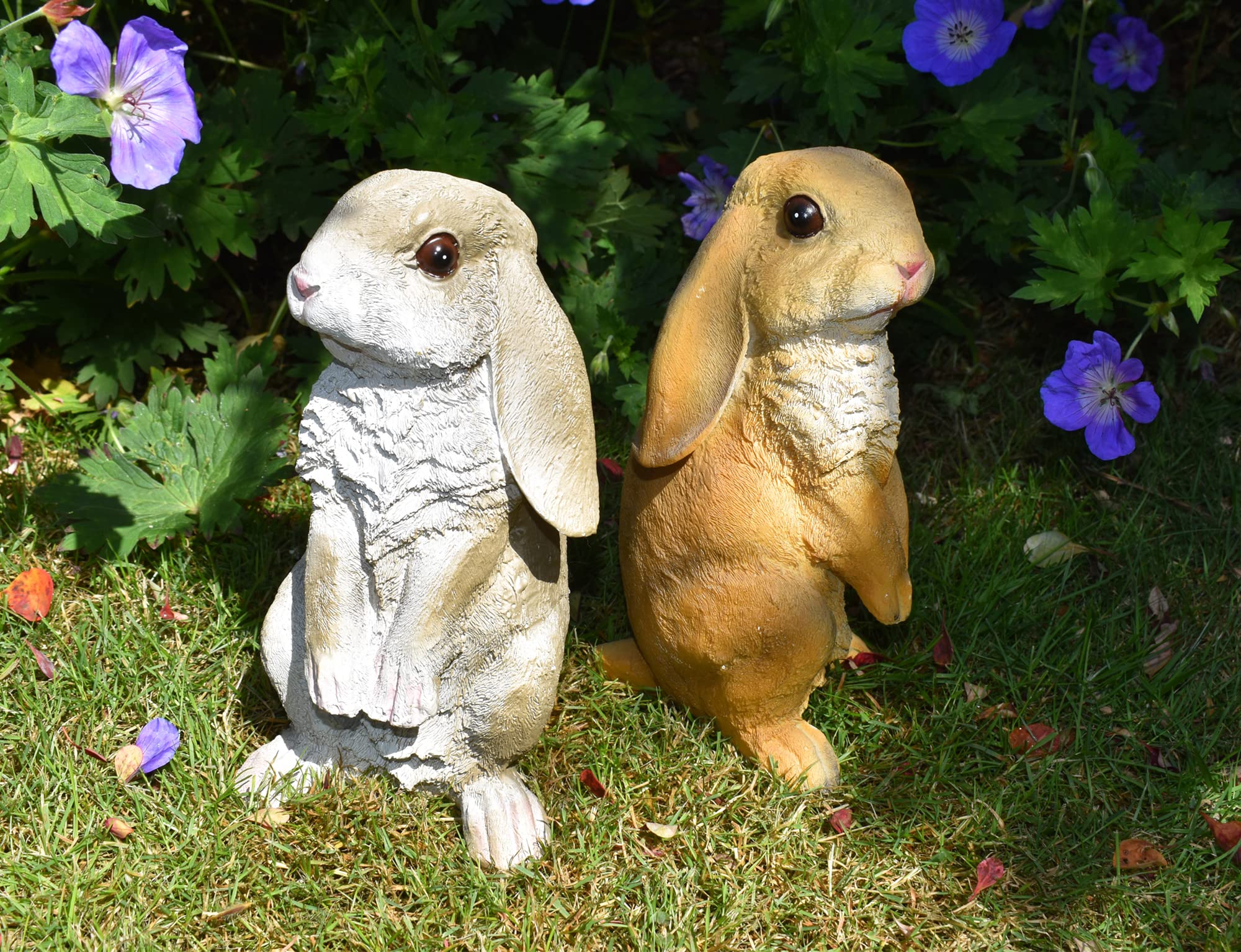 Set of 2 Lop Eared Rabbit Ornaments Lawn Patio Garden Sculpture Resin Bunny Home Decor NEW GIFT (Grey & Brown Rabbit)