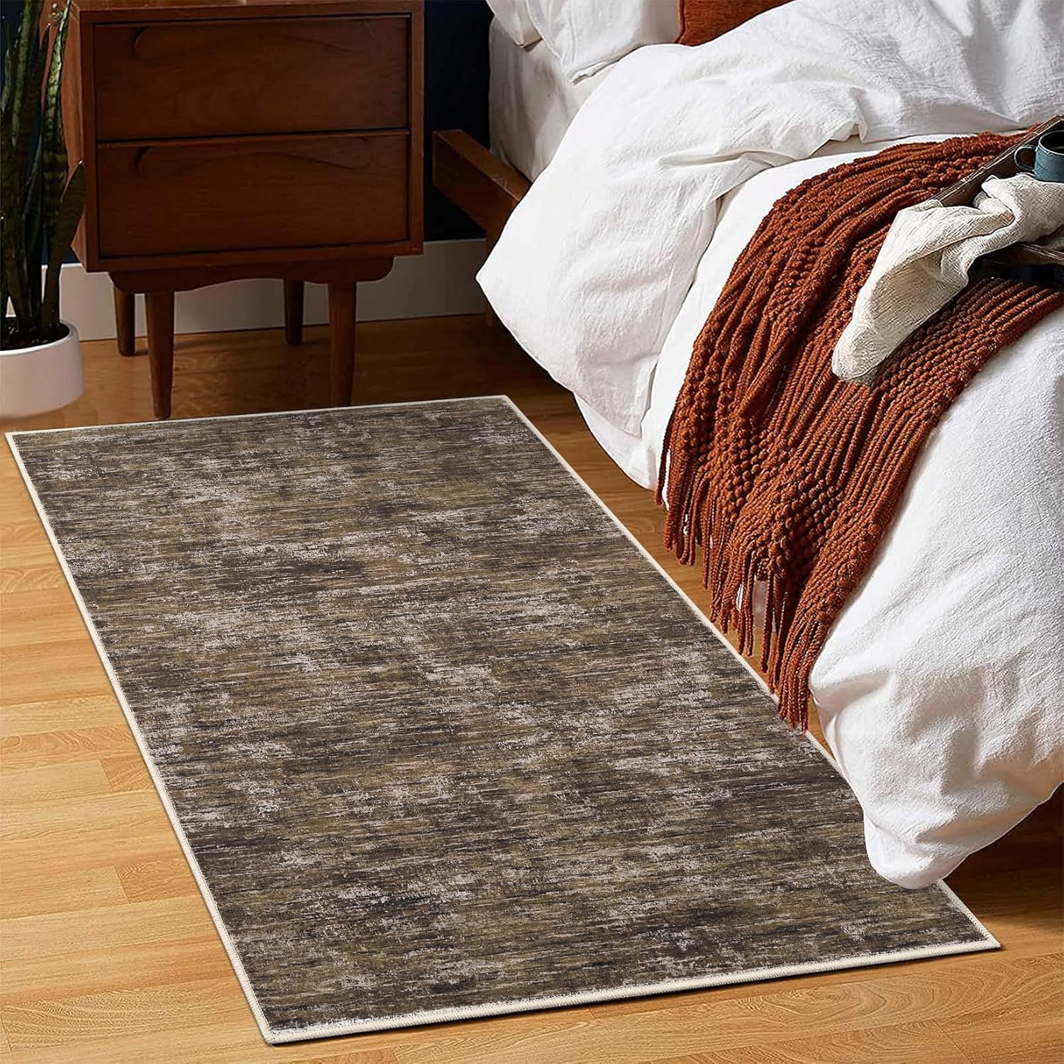 RUGSREAL Small Area Rug 2x3 Entryway Mat with Rubber Backing Stain Resistant Throw Carpet Modern Solid Color Bath Mat Contempowary Washable Rug for Living Room Bedroom Dining Room Kitchen, Brown 2x3