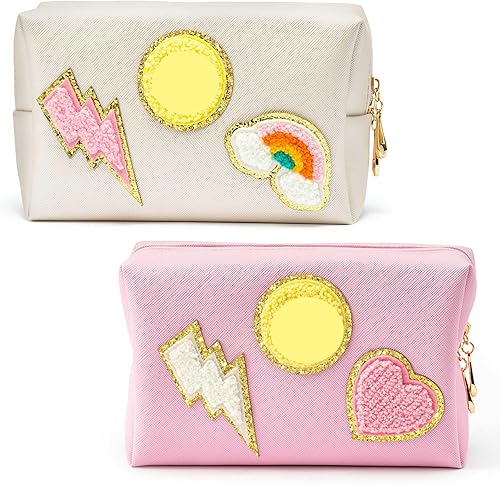 LieToi 2 bolsas de aseo para cosméticos pequeñas con diseño de corazón de piel sintética impermeable portátil bolsa de maquillaje para uso diario