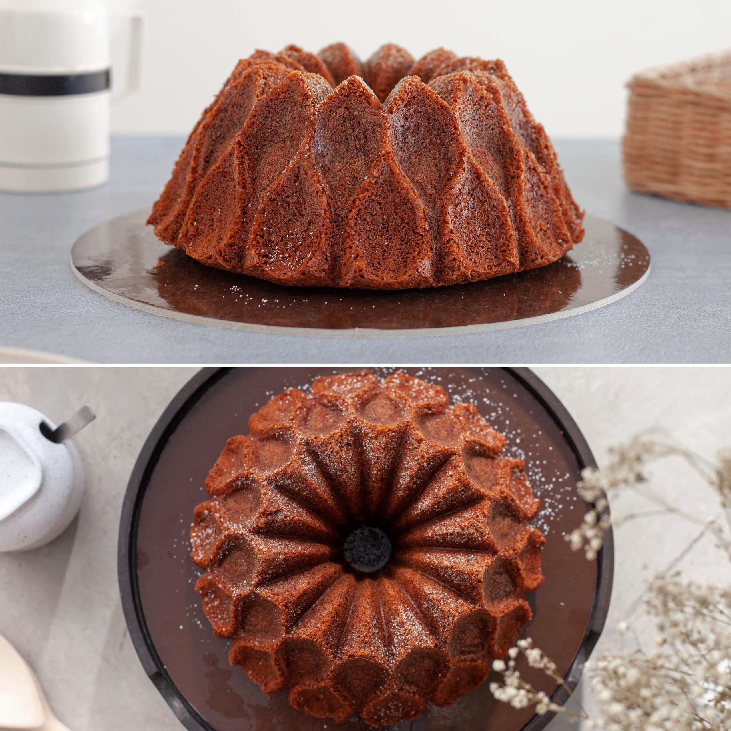 Erreke Forma do Babki do Piekarnika, Podwójna Powłoka Nieprzywierająca, Wytrzymałe Odlewane Aluminium, Savarin Równomierne Pieczenie, Wypieki, Kolor Różowe Złoto, 24 cm, 2,5 litra, Blaze