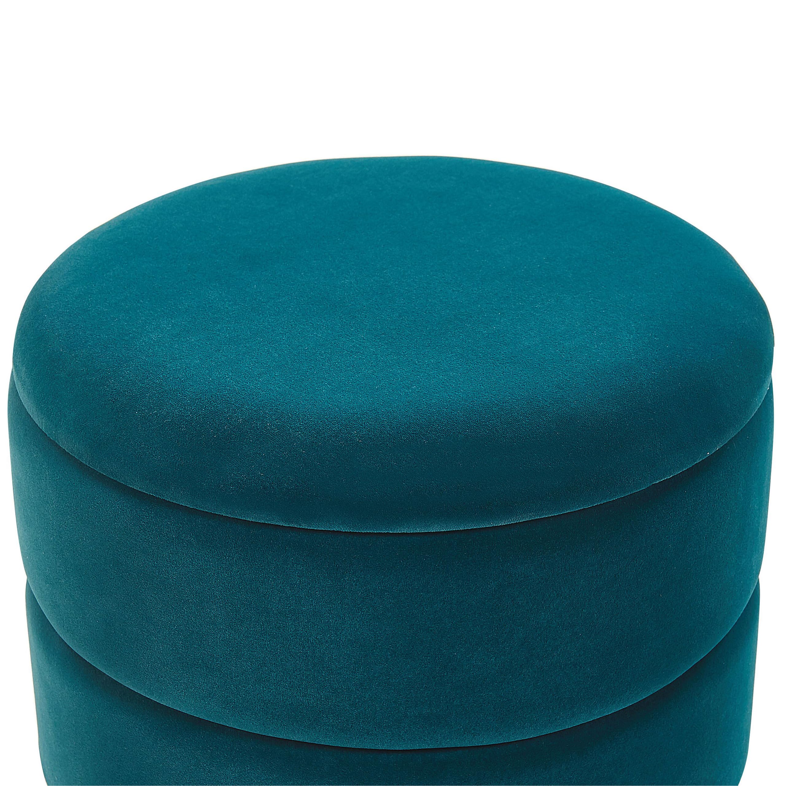 Beliani Pouf mit Stauraum Samt blaugrün rund 37 cm luxuriös Sitzhocker Samthocker Elgin